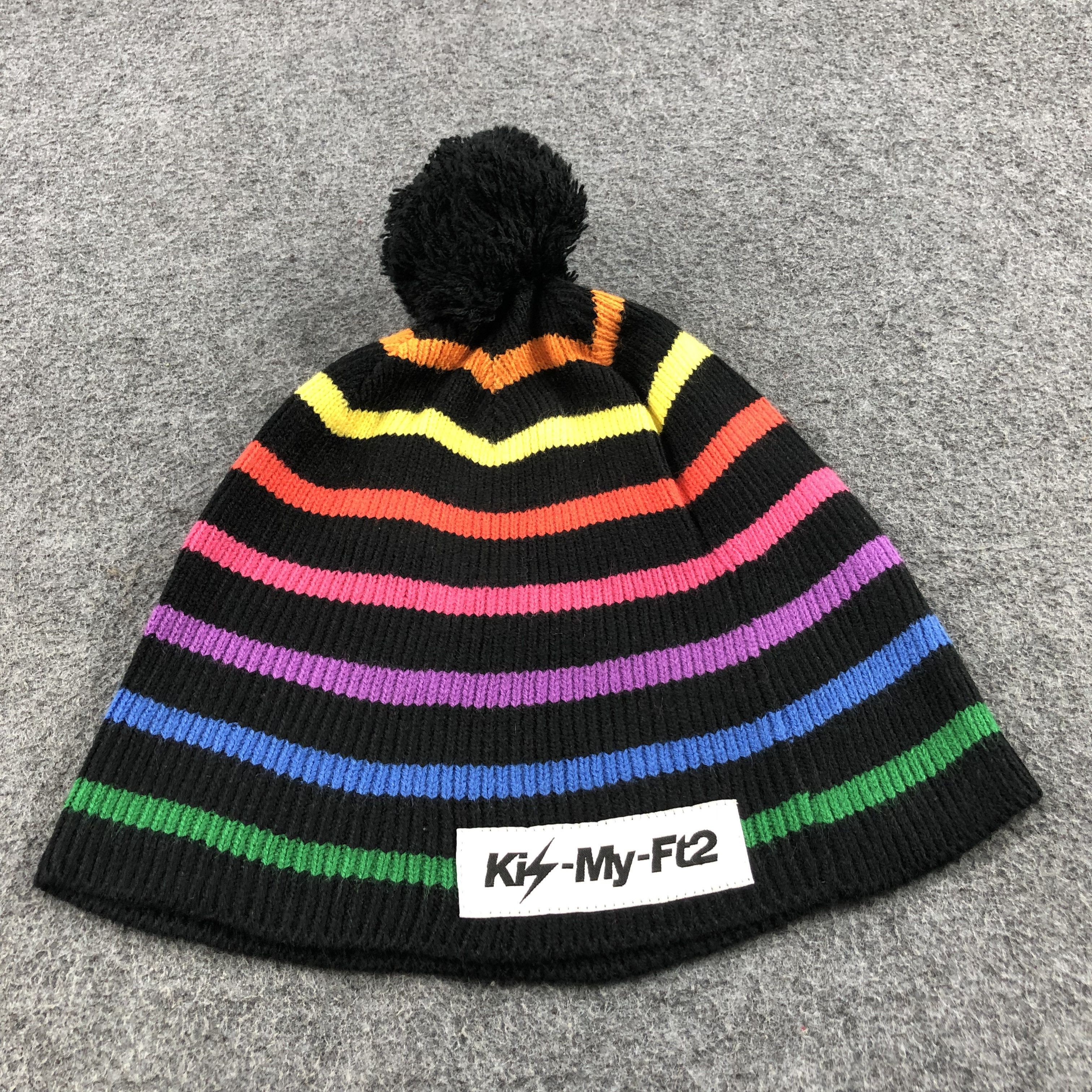 Vintage Kis-My-Ft2 Rainbow Stripe Knit Pompom Beanie Hat B251 Size ONE SIZE - 3 Thumbnail