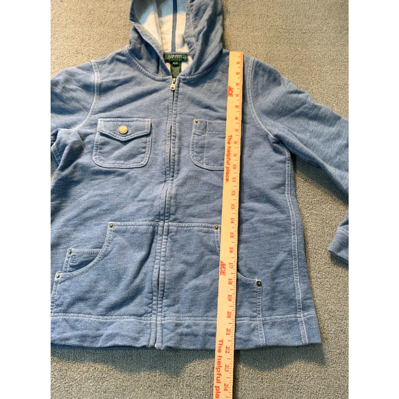 Ralph Lauren VINTAGE Lauren Ralph Lauren Hooded Jacket Womens PP Zip Blue Long Sleeve pockets Size XXS / US 00 / IT 34 - 4 Thumbnail