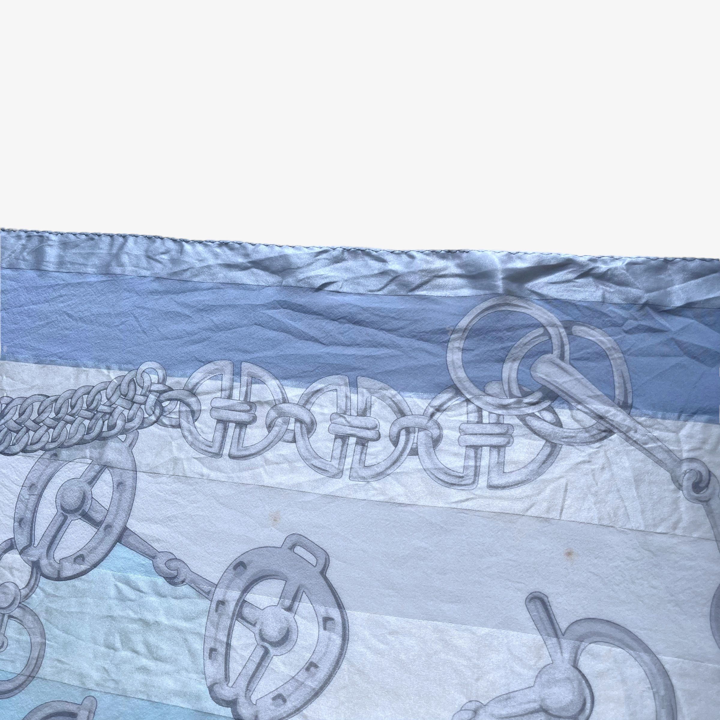 Balmain Vintage 80s Pierre Balmain Horsebit Print Blue Silk Scarf Size ONE SIZE - 5 Thumbnail