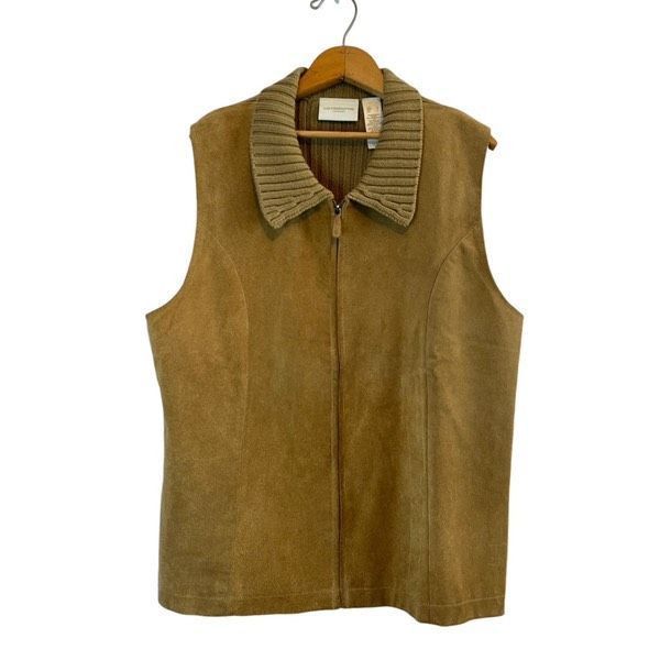 Vintage Vintage Liz Claiborne suede merino wool sweater vest Size L / US 10 / IT 46 - 1 Thumbnail