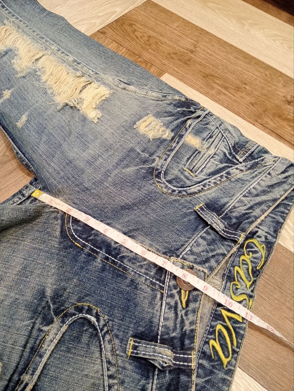 Japanese Brand CASVA BLUE DISTRESSED BLUE DENIM FLARED PANTS Size US 33 - 11 Thumbnail