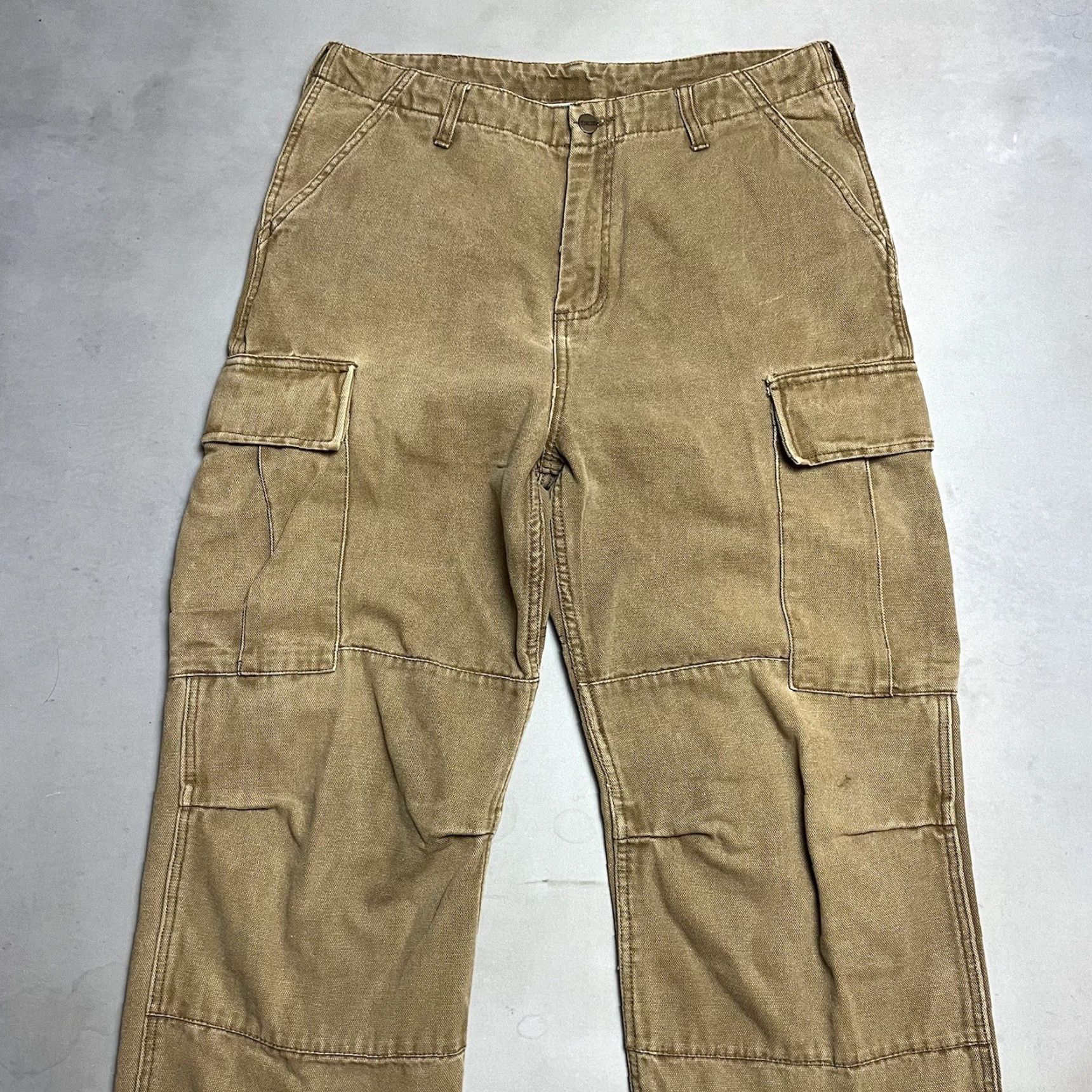 VINTAGE Carhartt Cargo Canvas Pants Regular Men 29in Inseam Beige Size 36x29 Workwear Cargo Pocket