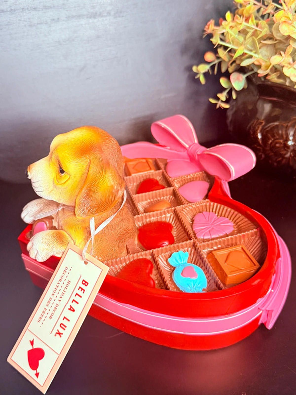 Other Bella Lux Valentine Puppy Chocolate Box Heart Decor NWT Size ONE SIZE - 3 Thumbnail