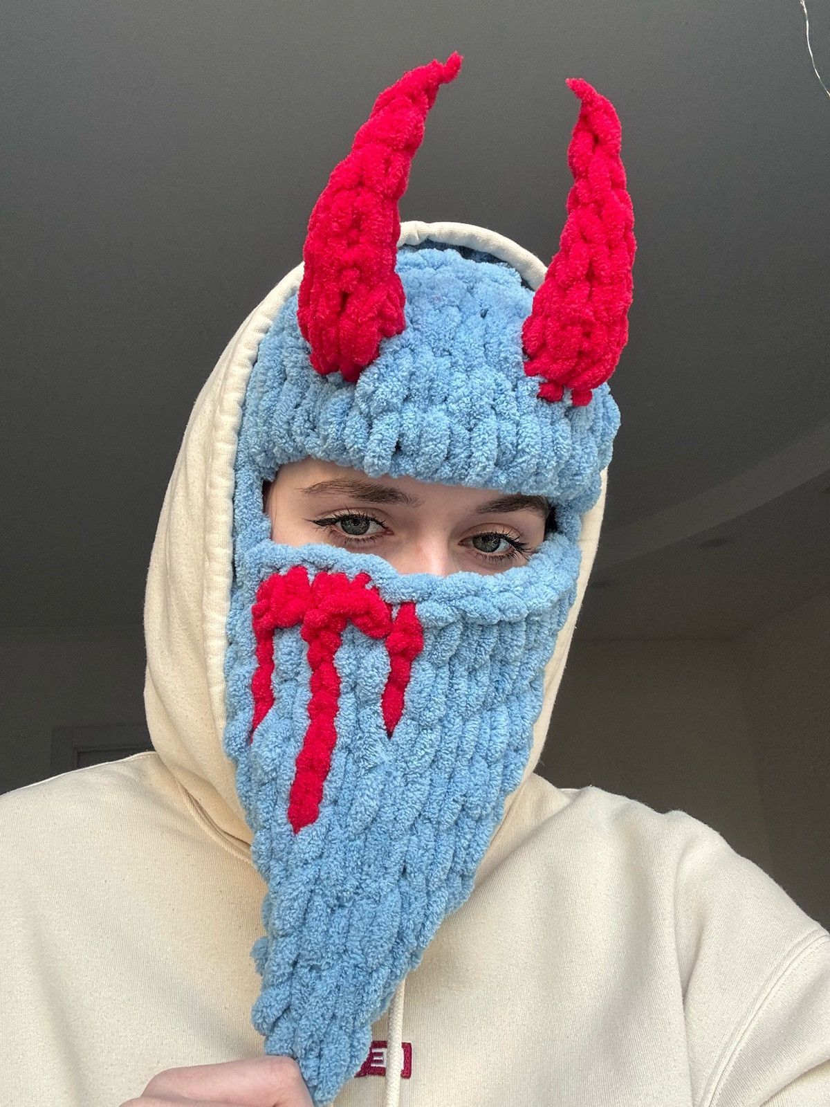 Handmade × Japanese Brand × Youths In Balaclava Handmade knitted balaclava devil style Size ONE SIZE - 3 Thumbnail