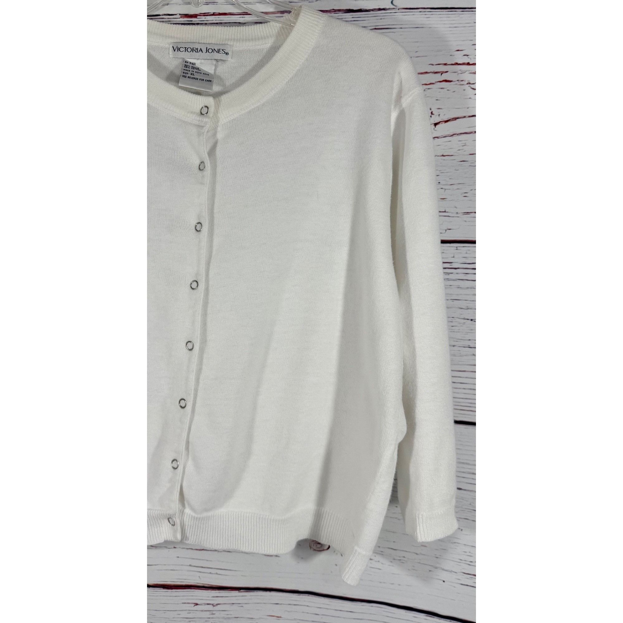 Vintage Vintage Victoria Jones Womens XL White Snap Front Knit Cardi Size XL / US 12-14 / IT 48-50 - 11 Thumbnail