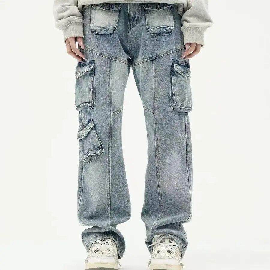 image of Vintage Washed Multi-Pocket Cargo Jeans in Vintage Blue, Men's (Size 32)