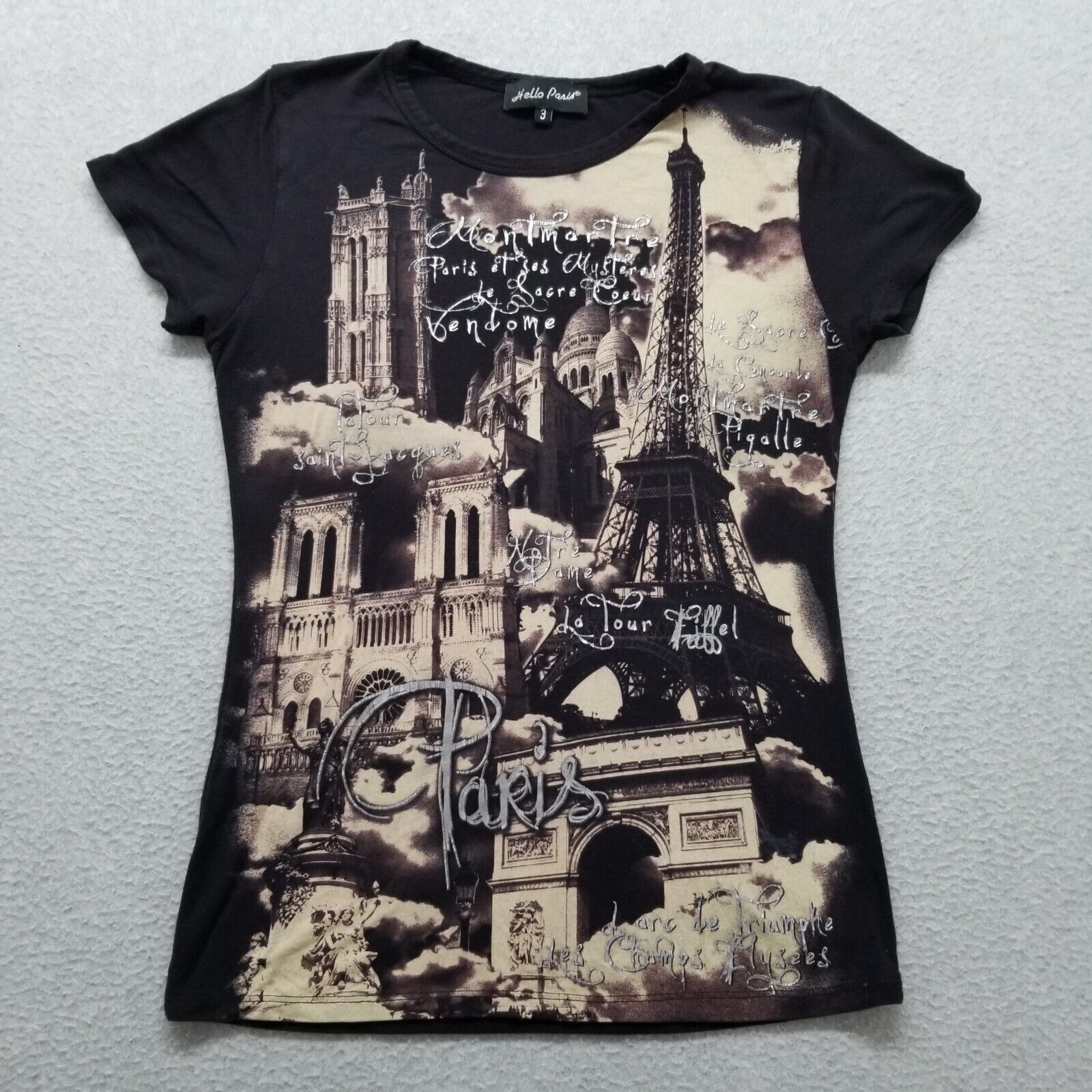 Other Hello Paris Shirt Womens 3 Black Crew Neck Short Sleeve Size S / US 4 / IT 40 - 1 Thumbnail