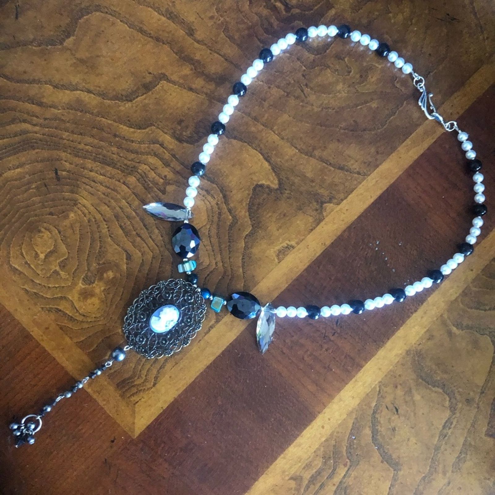 Handmade Handcrafted filigree cameo black agate pearl necklace Size ONE SIZE - 6 Thumbnail