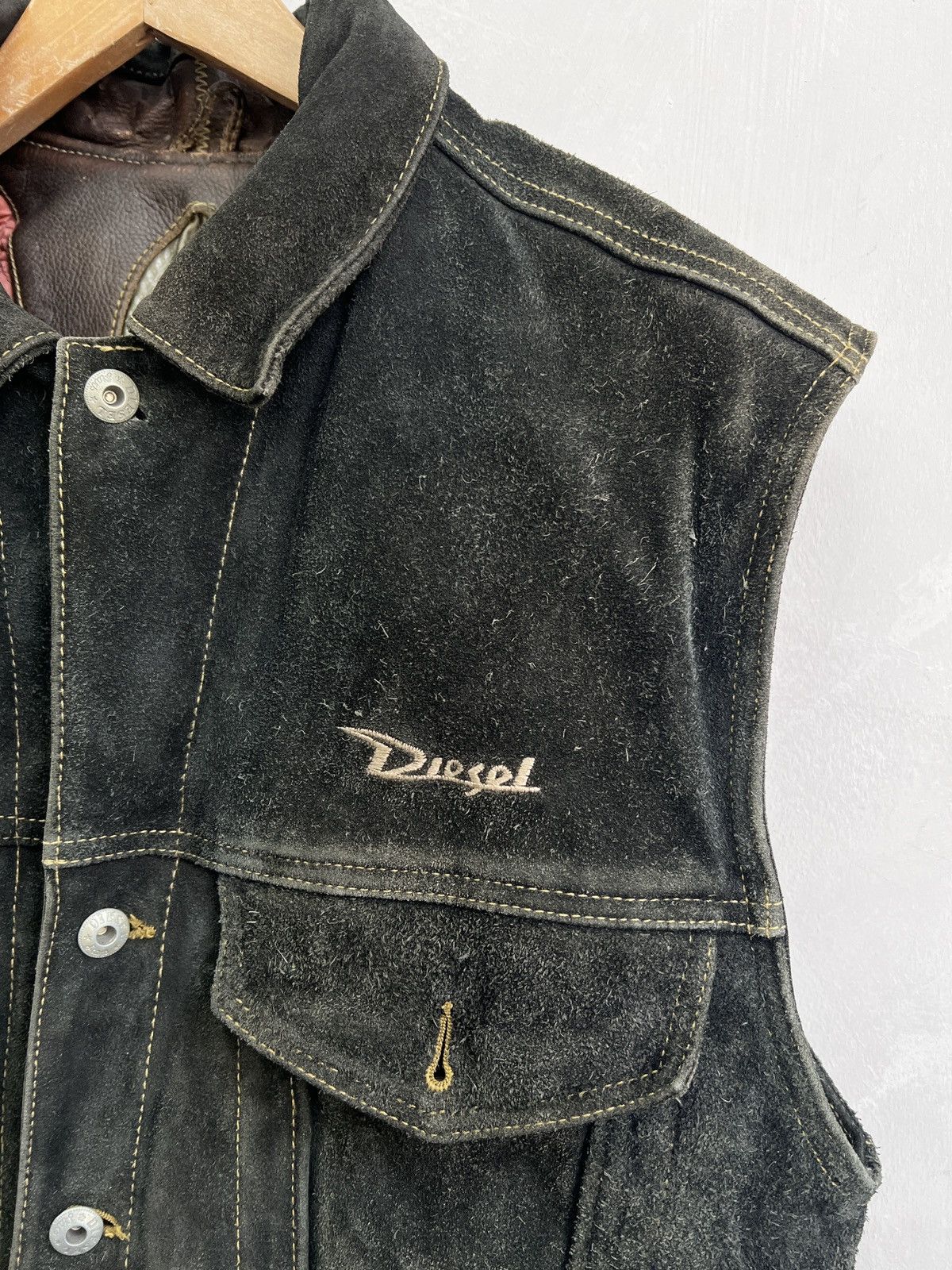 Diesel × Vintage Trucker diesel Leather Jacket vest Suede Black Vintage 90s Size US M / EU 48-50 / 2 - 5 Thumbnail