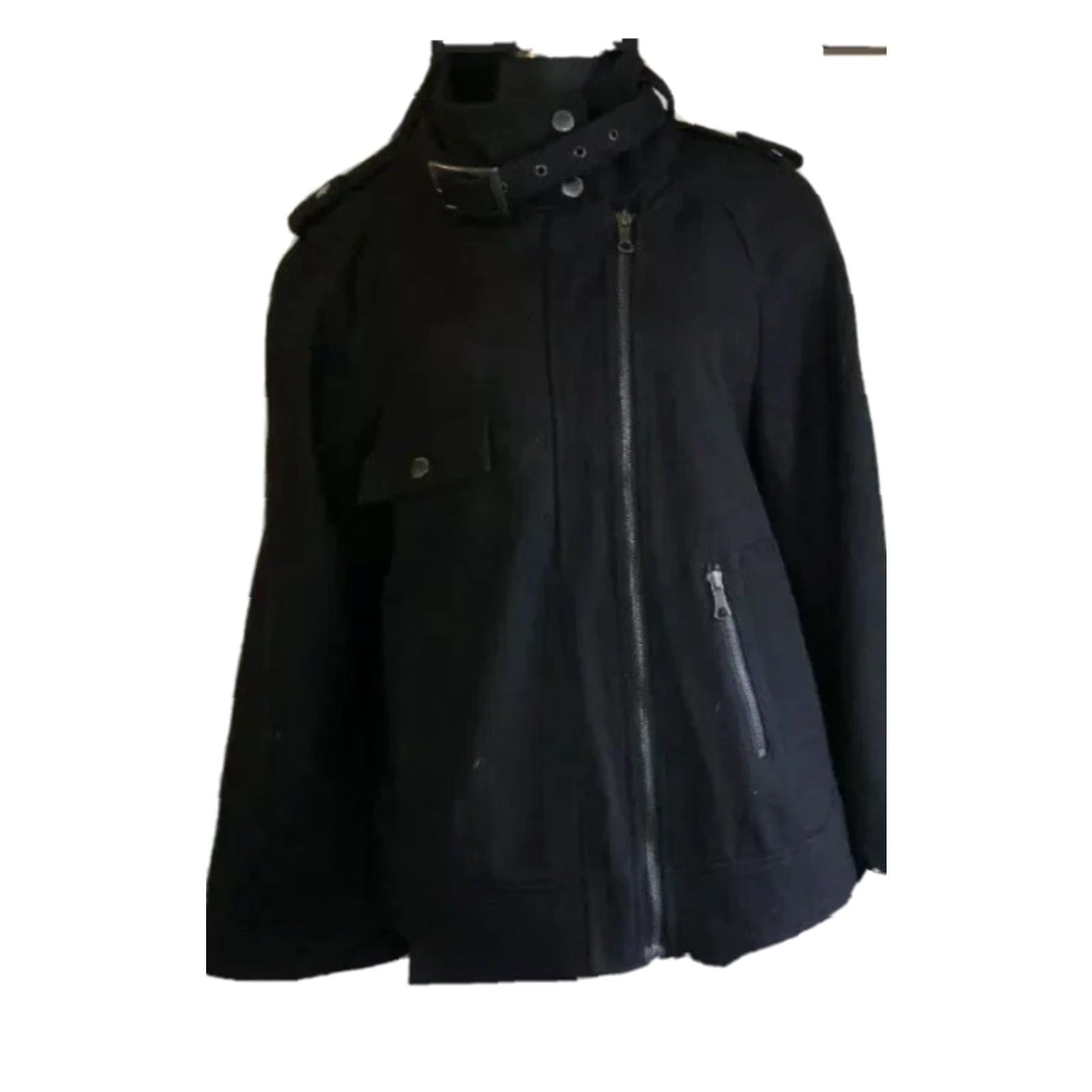 Soft Surroundings Wool Moto Jacket Full Zip Coat Women Black M