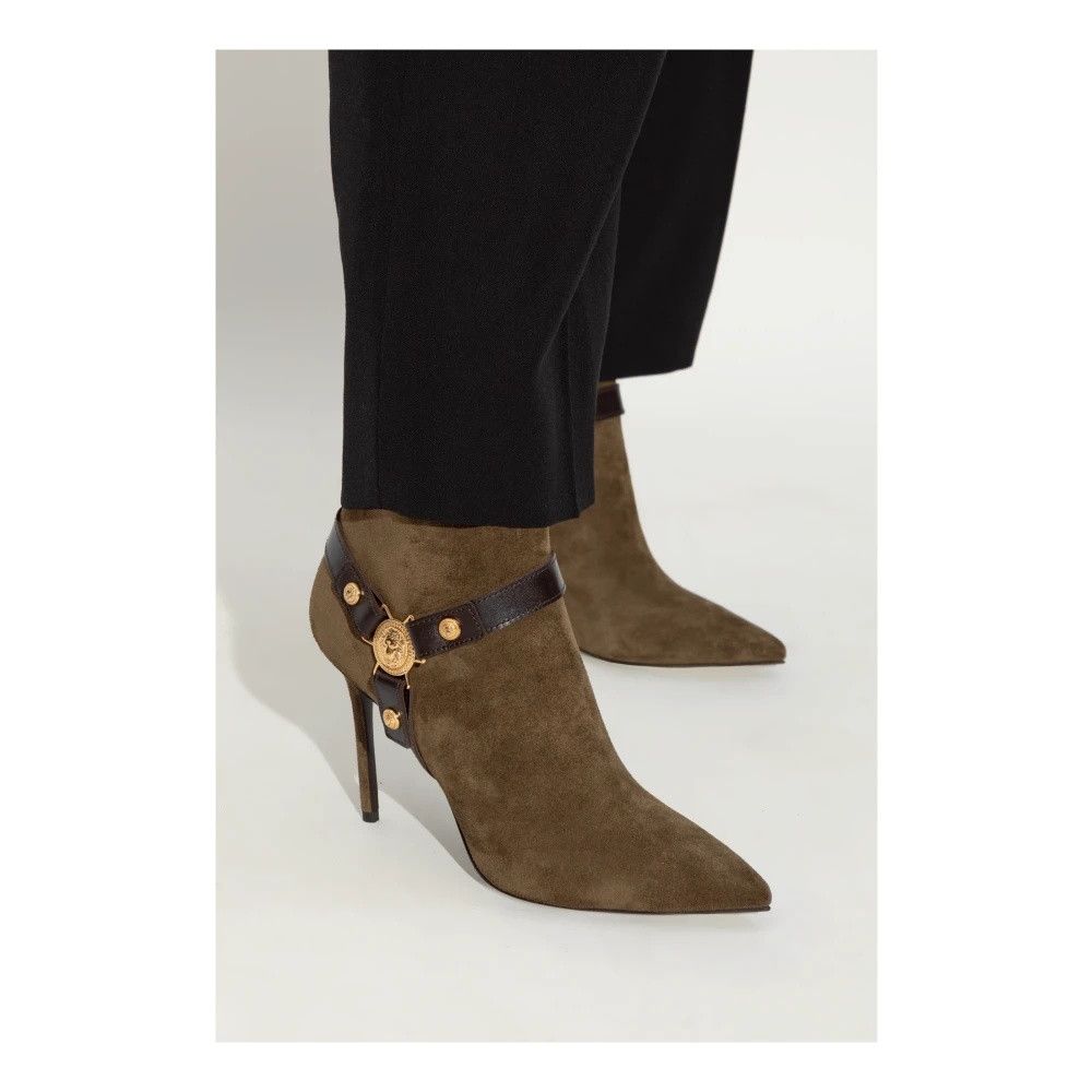 Balmain o1s1wg110126 105mm Pointed Suede Ankle Boots in Green Size US 5 / IT 35 - 5 Thumbnail