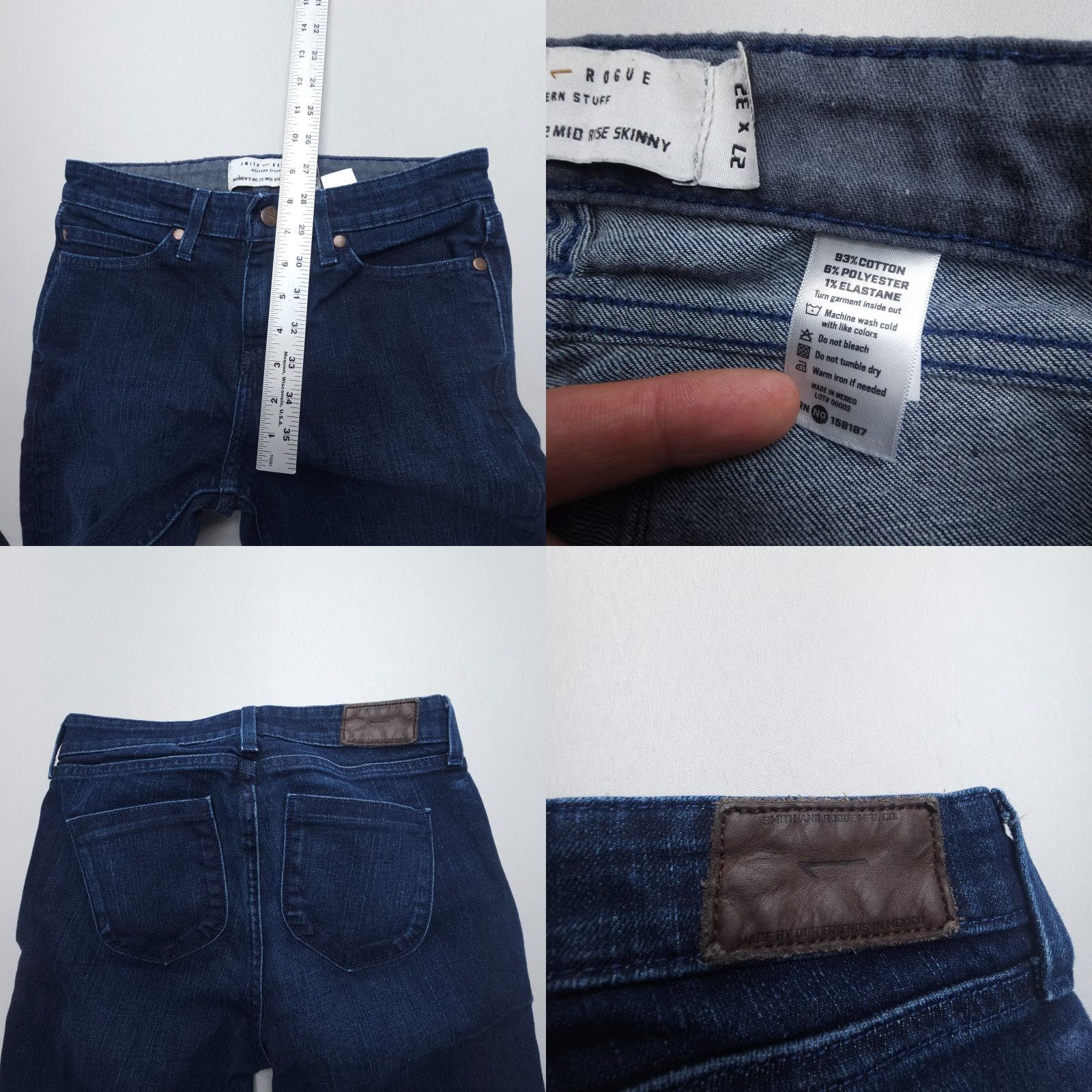 Vintage Smith & Rogue No. 72 Mid Rise Skinny Jeans Women 27 x 32 Dark Wash Western Denim Size 27" / US 4 / IT 40 - 8 Thumbnail