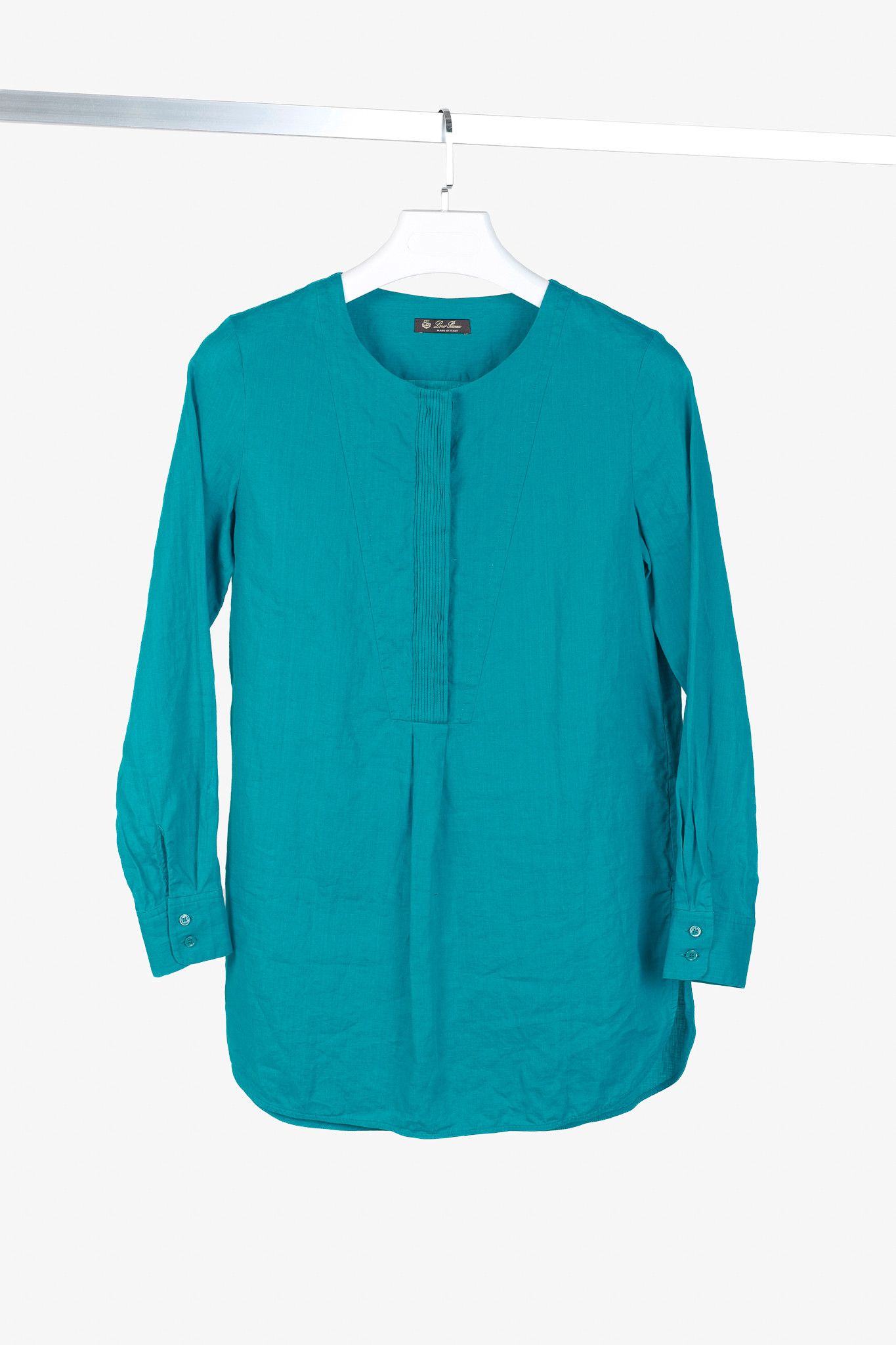 Loro Piana Loro Piana Teal Linen Pintuck Bib Blouse Size S / US 4 / IT 40 - 1 Thumbnail
