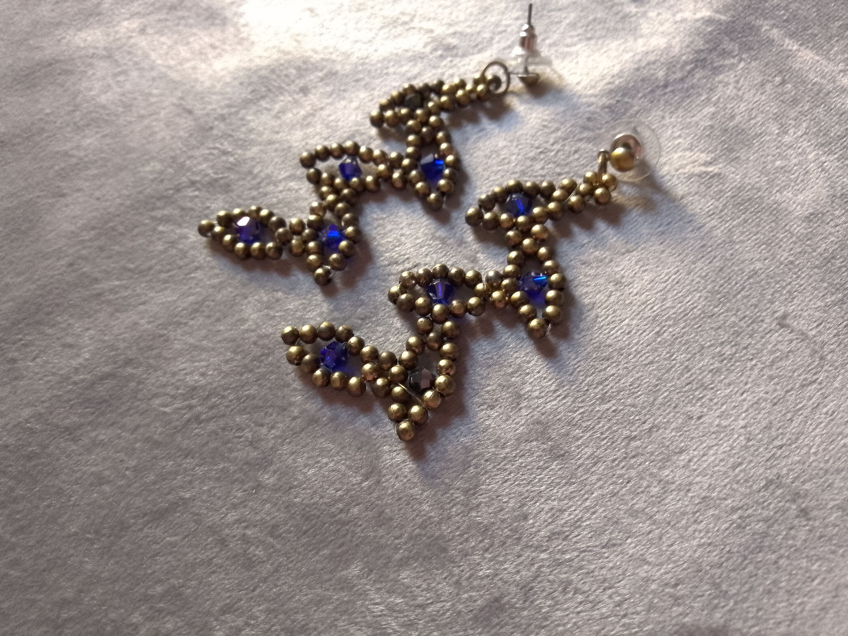 Handmade Necklace Vintage Earrings Leafy Brass Blue Crystal Size ONE SIZE - 10 Thumbnail