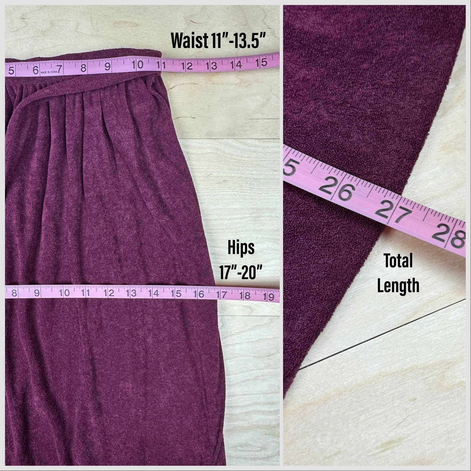 Vintage Vintage 1970s Plum Purple Terry Cloth A-Line Wrap Skirt Size 23" - 5 Thumbnail