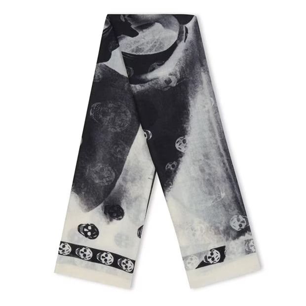 Alexander McQueen o1g2r1mq0824 Size: OS / Skull Orchid Scarf in Ivory & Black Size ONE SIZE - 1 Thumbnail