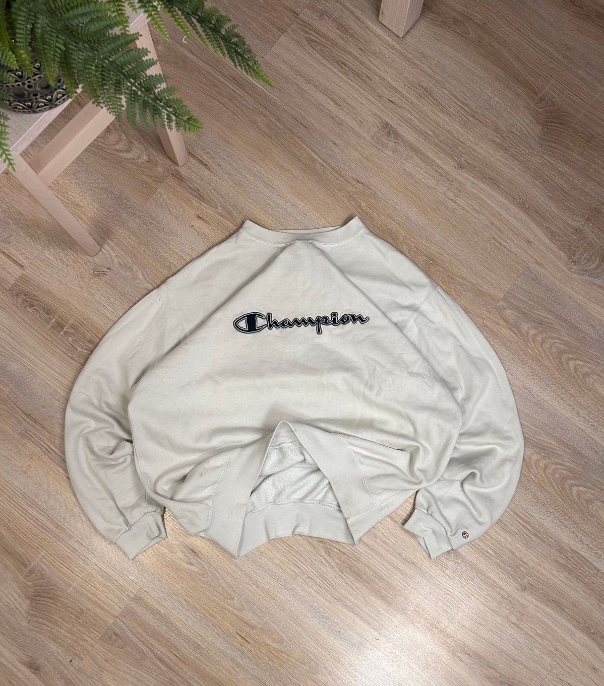 Pre-owned Champion X Vintage 90's Vintage Big Logo Oversized Champion Sweatshirt Boxy Fit In White