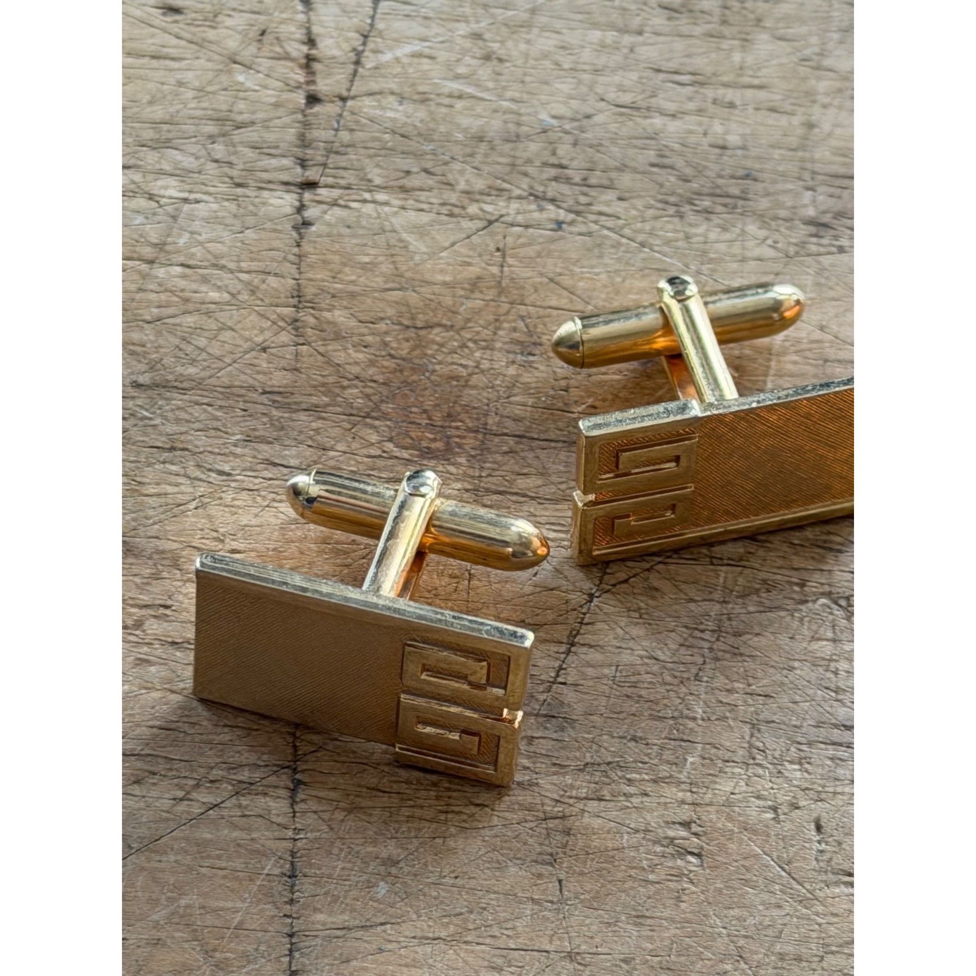 Other Gold-Tone Rectangular Greek Key Design Cufflinks Vintage Sty Size ONE SIZE - 2 Thumbnail