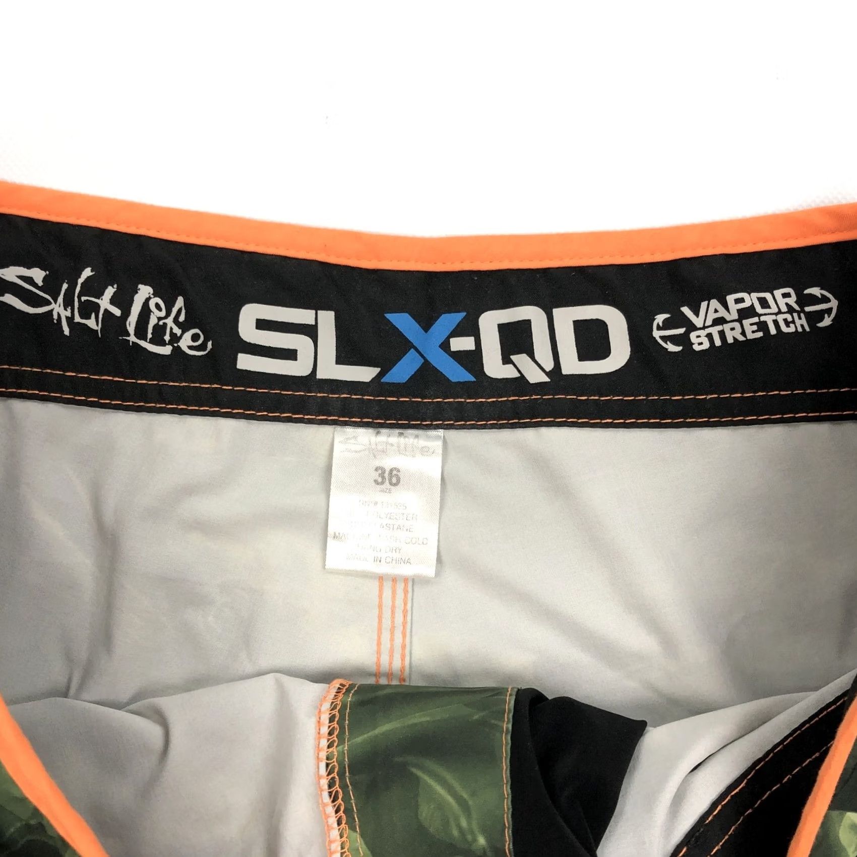 Vintage Salt Life SLX-QD Board Shorts Men 36 Green Fish Pattern Quick Dry Pockets Stretch Swim Trunks Beach Surfing Size US 36 / EU 52 - 5 Thumbnail