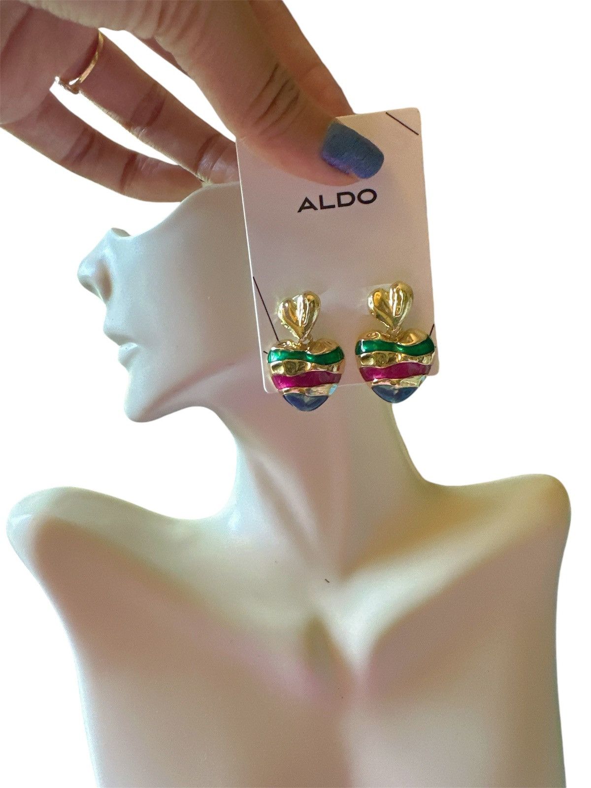 Aldo Aldo earrings multiple color stripes heart drops gold tone Size ONE SIZE - 1 Thumbnail