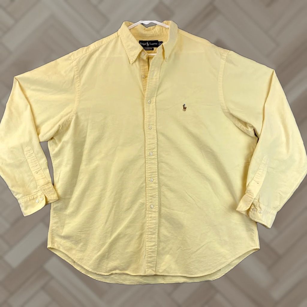 Ralph Lauren VINTAGE Lauren Ralph Lauren Dress Shirt Shirt Men 18 36/37 Long Sleeve Yellow Classic Fit 100% Cotton Mens 75-26 Size 48R - 1 Thumbnail