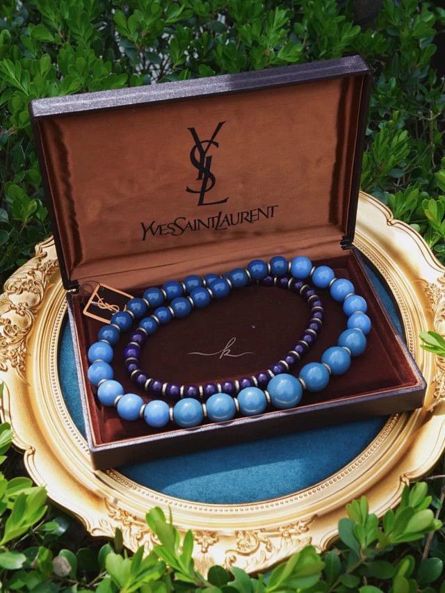 Yves Saint Laurent YSL Vintage 6-Layer Blue Gradient Resin Bead Opera Necklace Size ONE SIZE - 2 Thumbnail