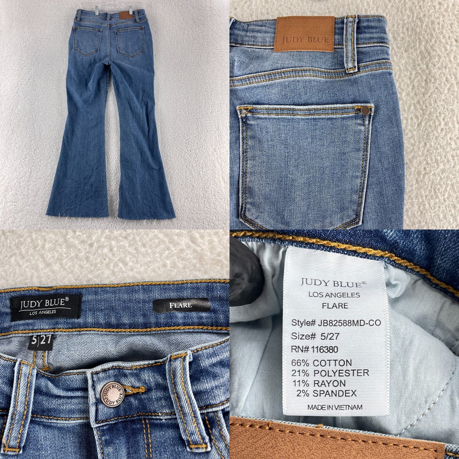 Denime Judy Blue Flare Jeans Womens Size 27 Blue Denim High-Rise Frayed Hem Casual Jeans Womens Regular Blue 27in Inseam 27.5in Light Wash Size 27" / US 4 / IT 40 - 9 Thumbnail