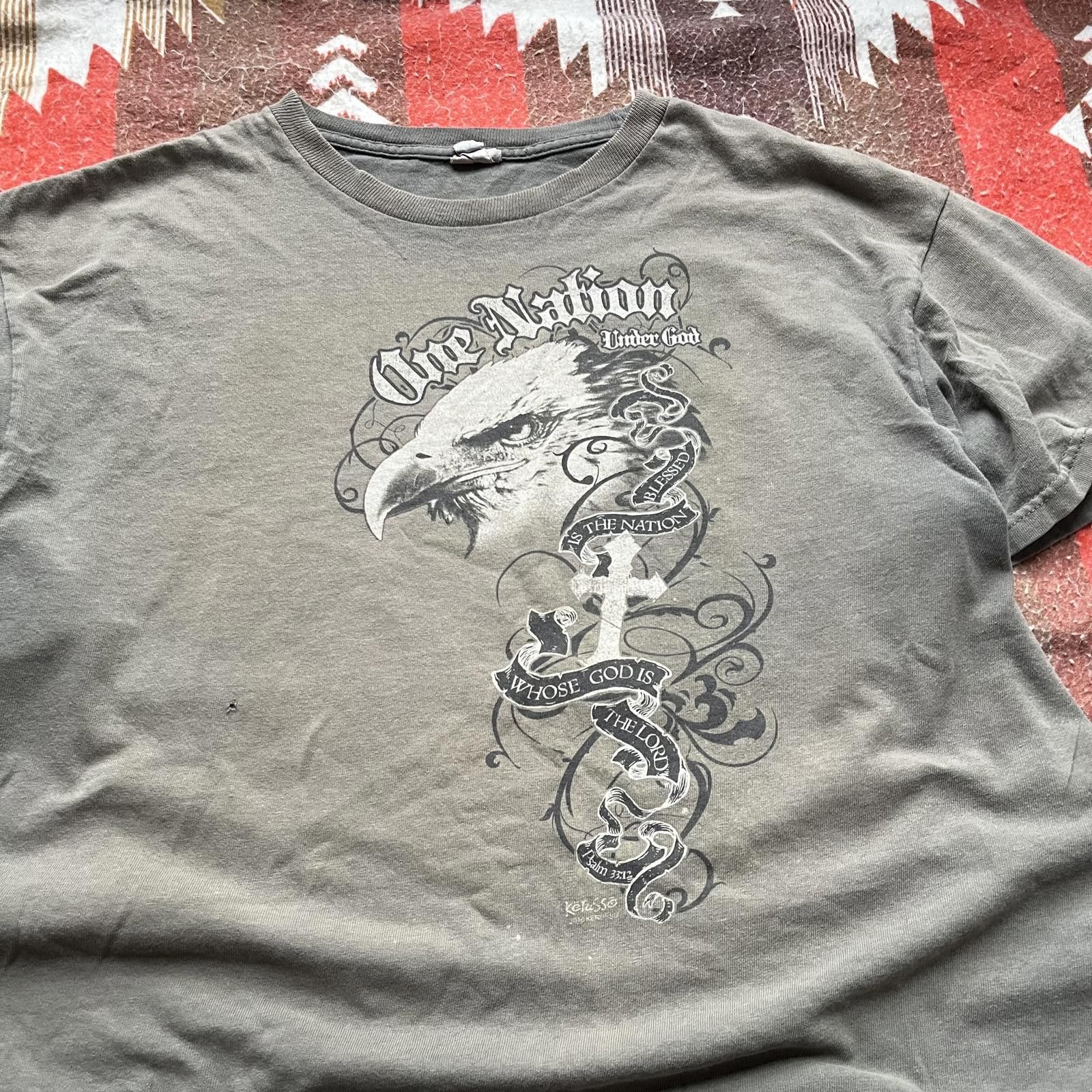 Vintage Vintage Y2K Olive Green Distressed Jesus Affliction Shirt Size US XL / EU 56 / 4 - 2 Thumbnail