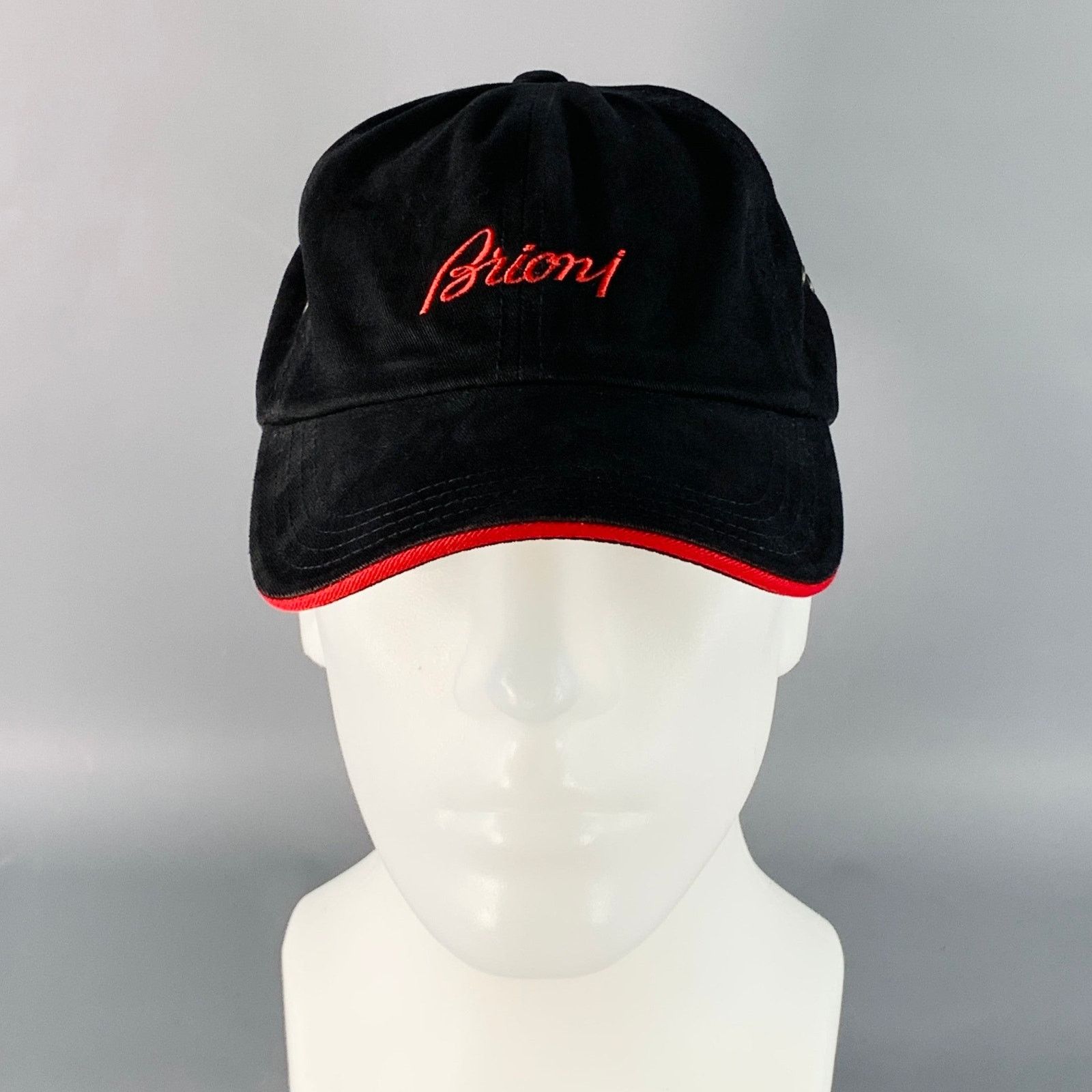 Brioni BRIONI One Size Black Red Logo Twill Cotton Baseball Cap Hat Size ONE SIZE - 1 Thumbnail