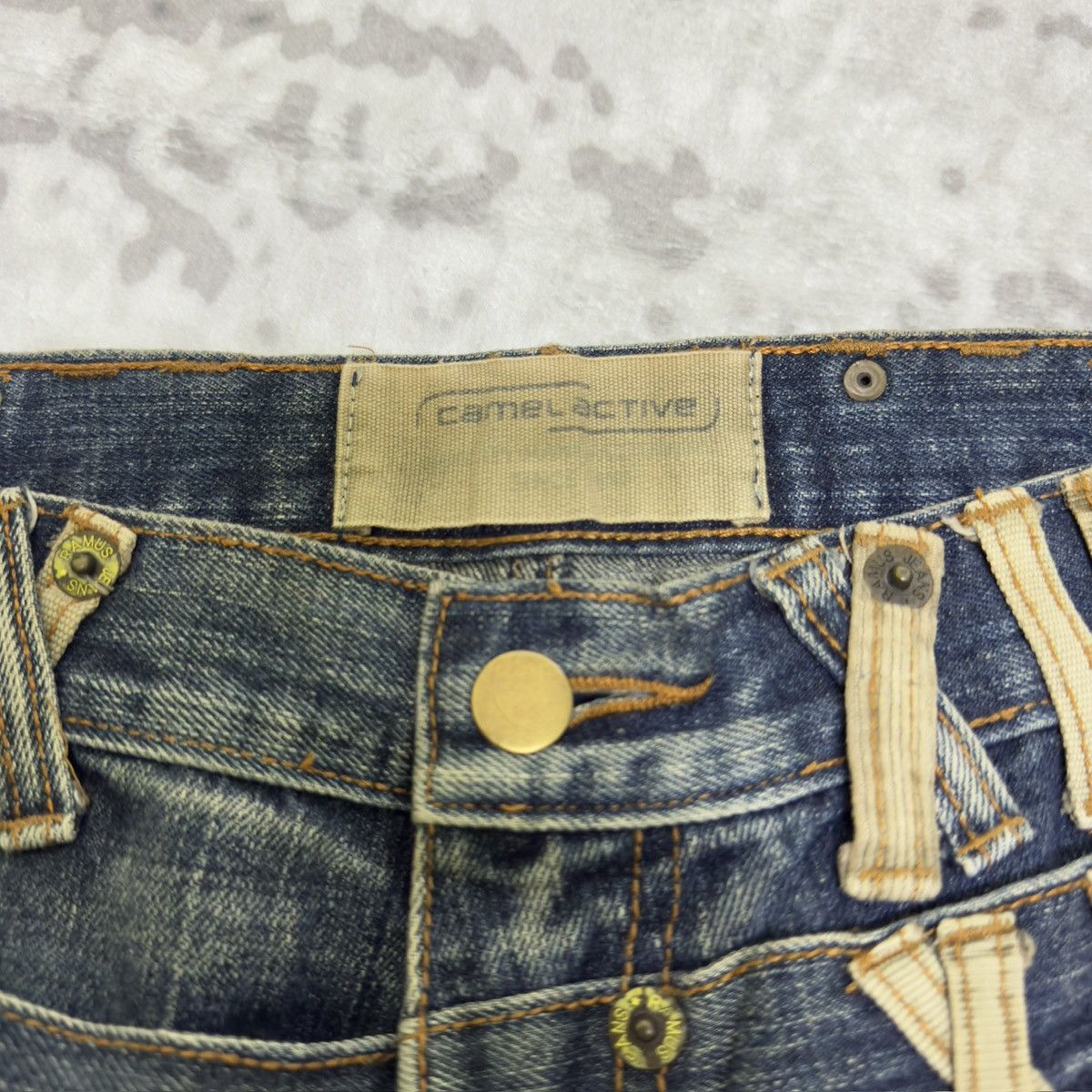 Le Grande Bleu (L.G.B.) Vintage Camel Active Double Waist Muddy Acid Wash Jeans Size US 32 / EU 48 - 12 Thumbnail