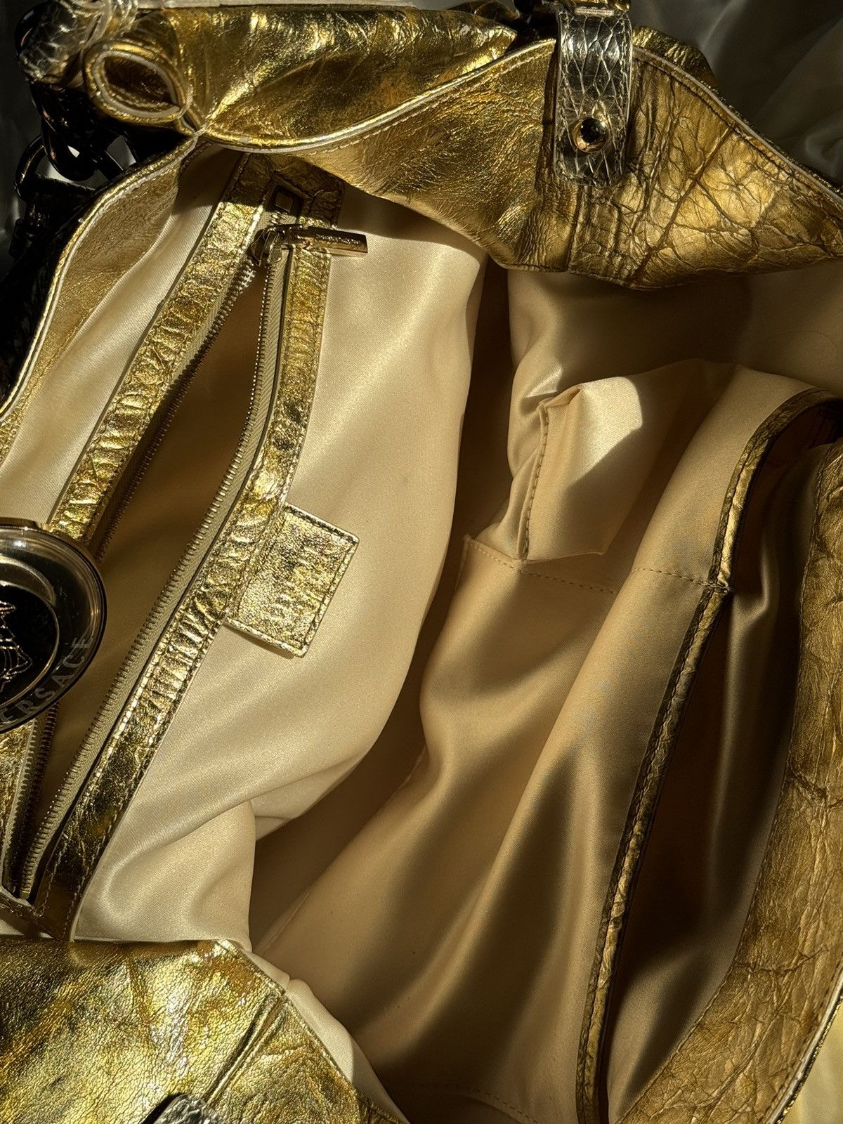 Grailed × Versace Versace Gold/Silver Leather Satchel Bag shoulder Y2K Rare Size ONE SIZE - 14 Thumbnail
