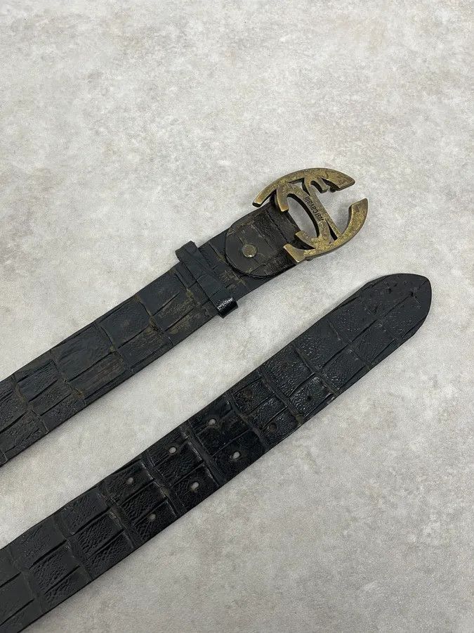 Just Cavalli 2000s Cavalli Crocodile Embossed Black & Brown Leather Belt Size ONE SIZE - 3 Thumbnail