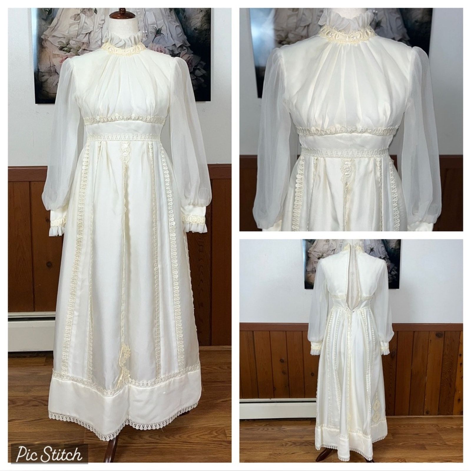 Other Vintage 1970s Alfred Angelo Velvet Organza Wedding Gown! Size S / US 4 / IT 40 - 1 Thumbnail