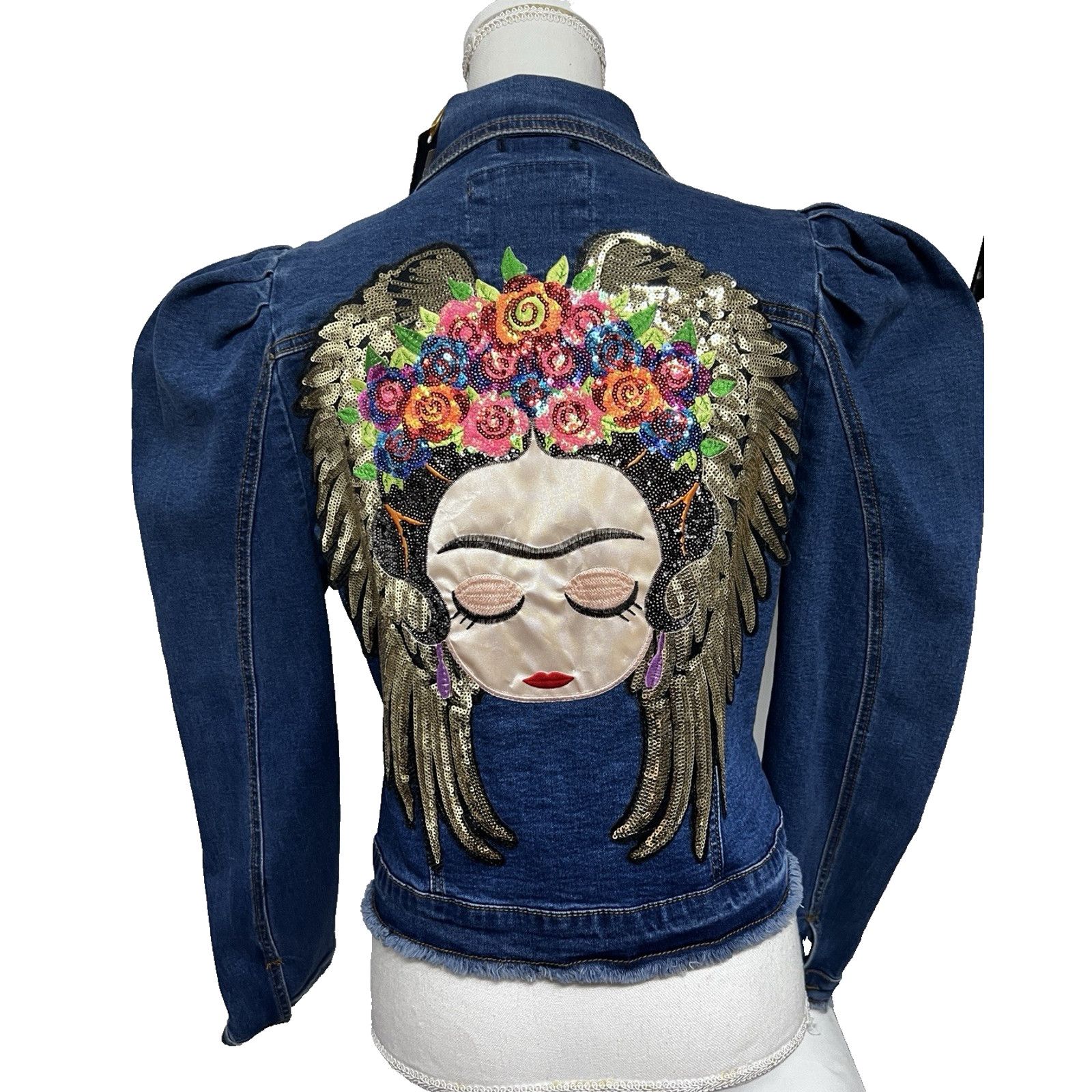Other Blue Denim Short Button Up Jacket Large Embellish Bling New Size L / US 10 / IT 46 - 1 Thumbnail