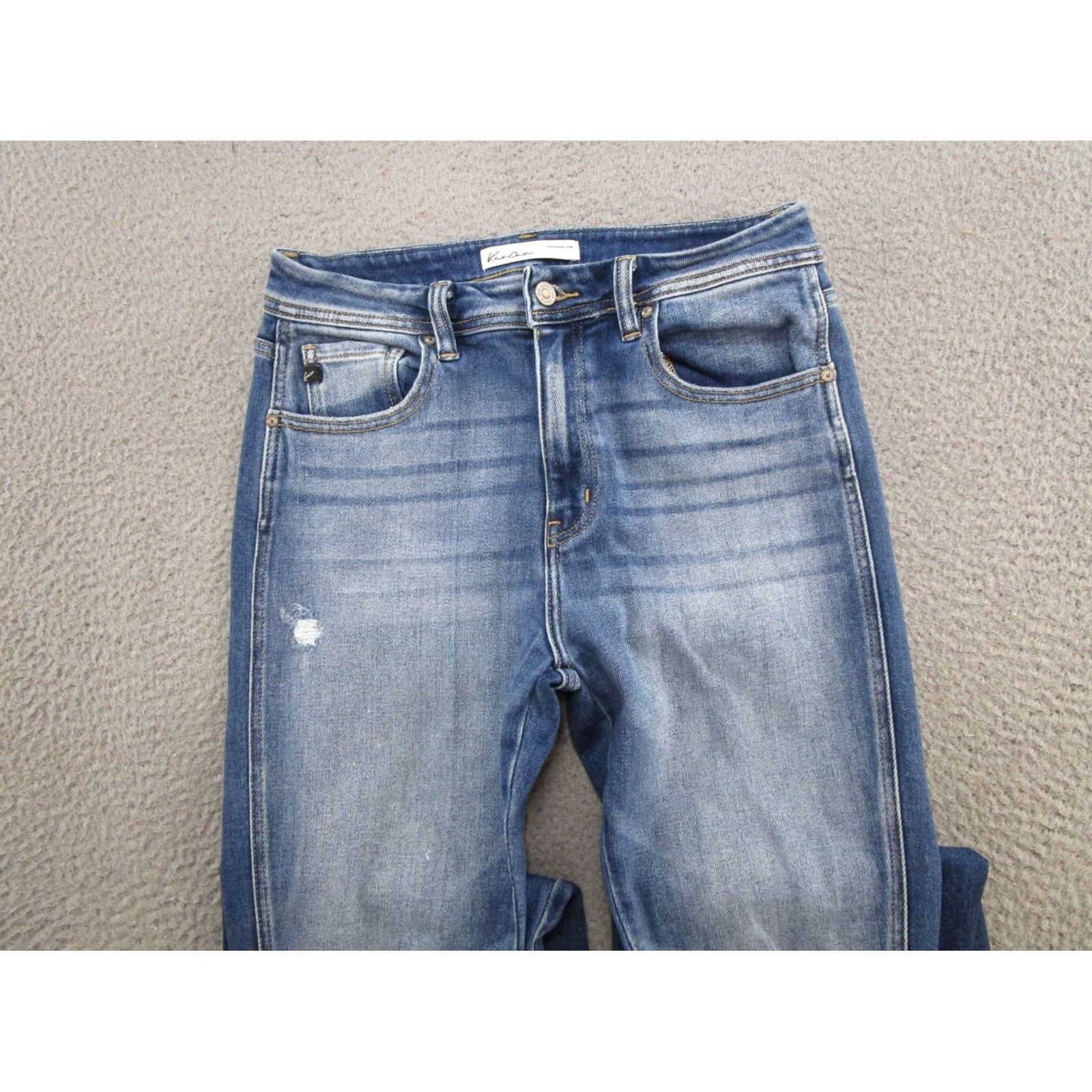 Vintage Kancan Jeans Womens Size 28 Blue Stretch Denim Distressed 5-Pocket Flared Raw Hem Jeans Size 28" / US 6 / IT 42 - 3 Thumbnail