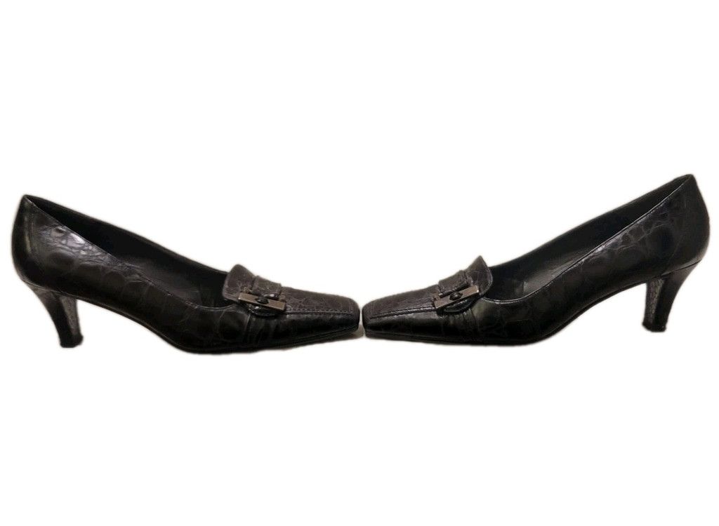 Stuart Weitzman STUART WEITZMAN Black Crocodile Embossed Square Toe Wedge Size US 8 / IT 38 - 5 Thumbnail