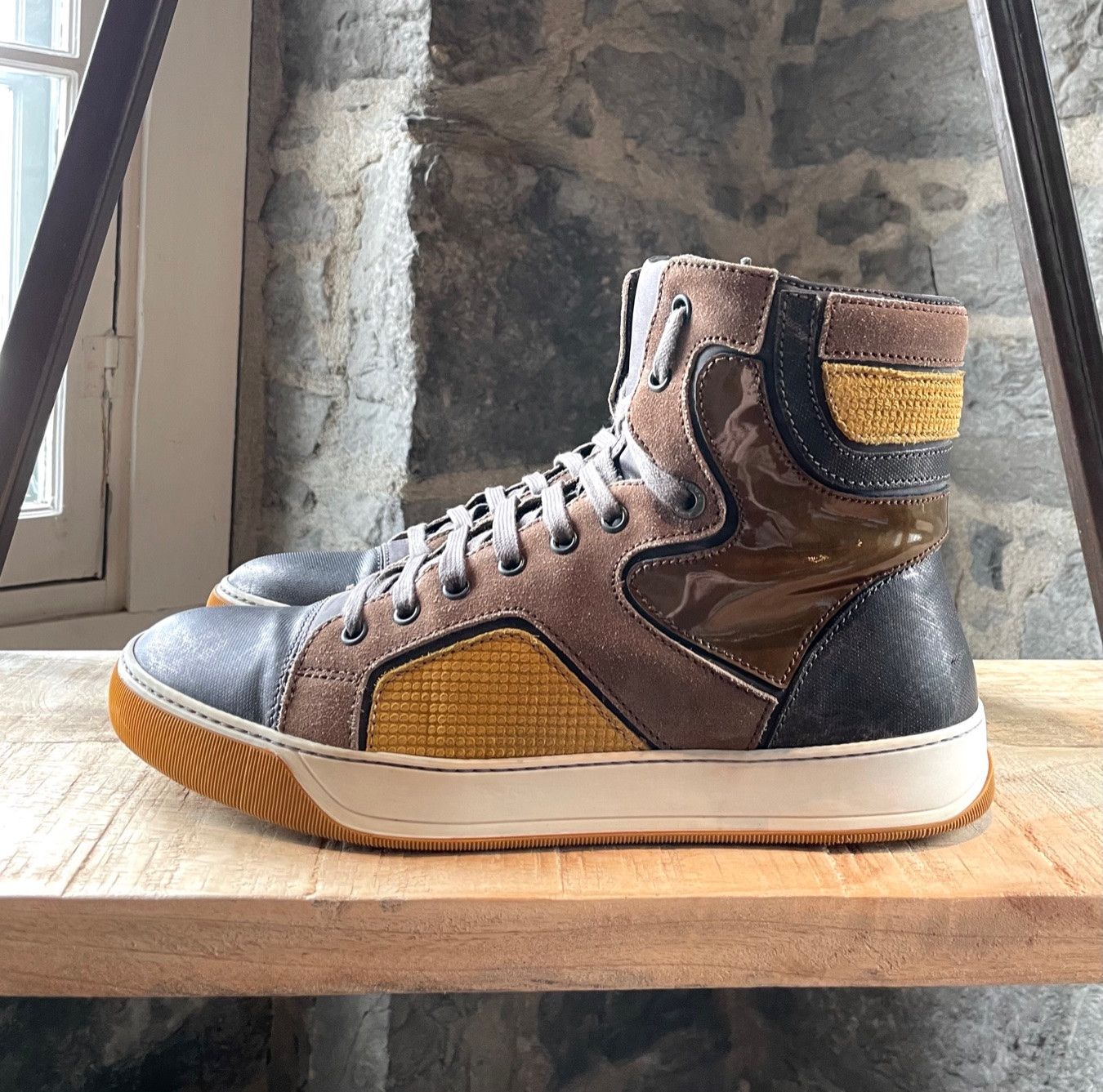 Lanvin Lanvin Yellow Mustard Multi Fabric Combo High-top Sneakers Size US 9 / EU 42 - 5 Thumbnail