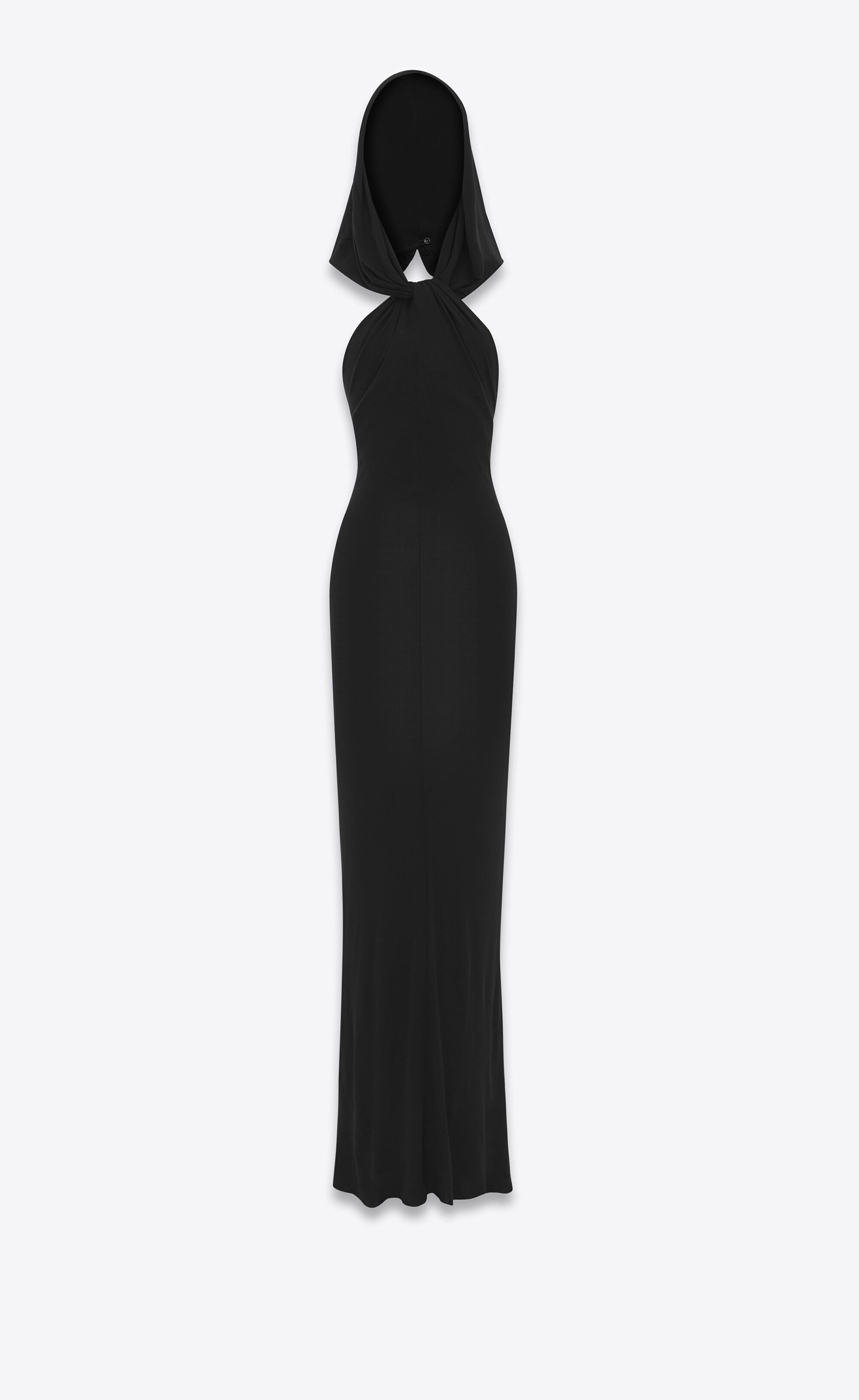 Saint Laurent Paris o1s1wg110225 741650 Hooded Dress in Crepe Jersey in Black Size XS / US 0-2 / IT 36-38 - 2 Thumbnail