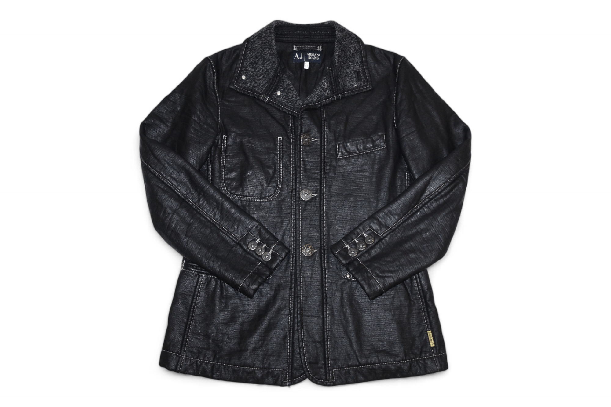 VTG Armani Jeans Boiled Wool Lined Faux Leather Field Jacket