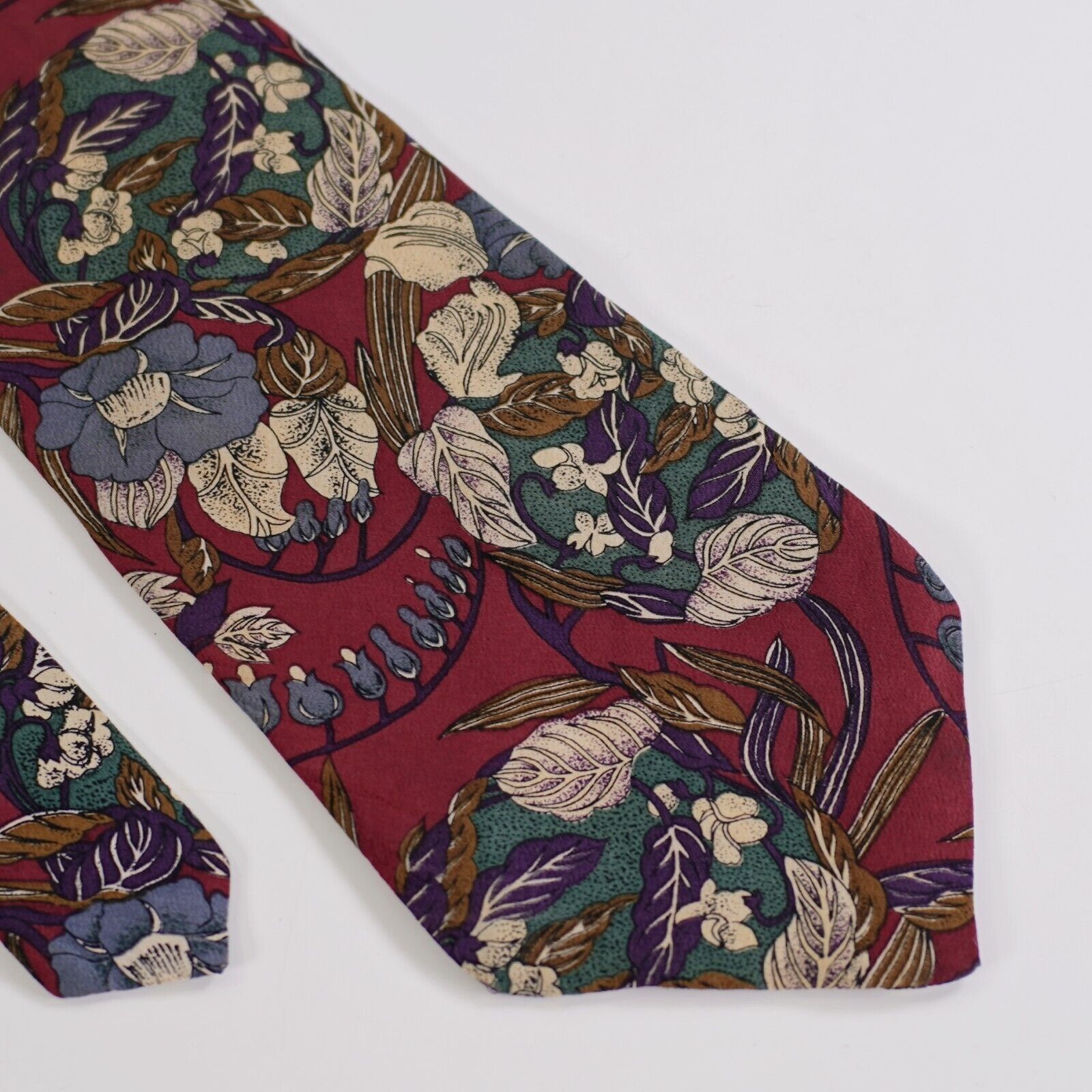 Designer Cellini Collection Floral Print Red Short Wide Silk Tie Size ONE SIZE - 1 Thumbnail