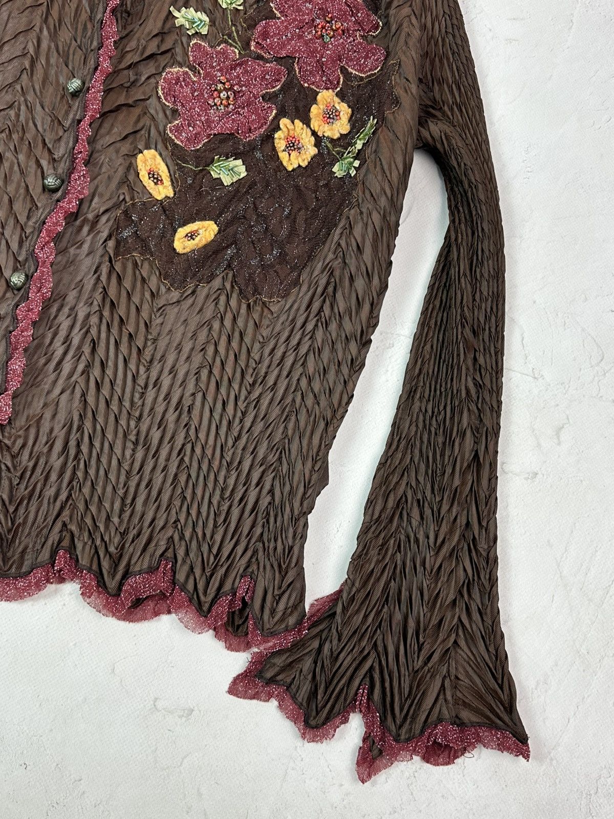 Vintage Vintage Pleated Brown Long Sleeve Shirt Size M / US 6-8 / IT 42-44 - 6 Thumbnail