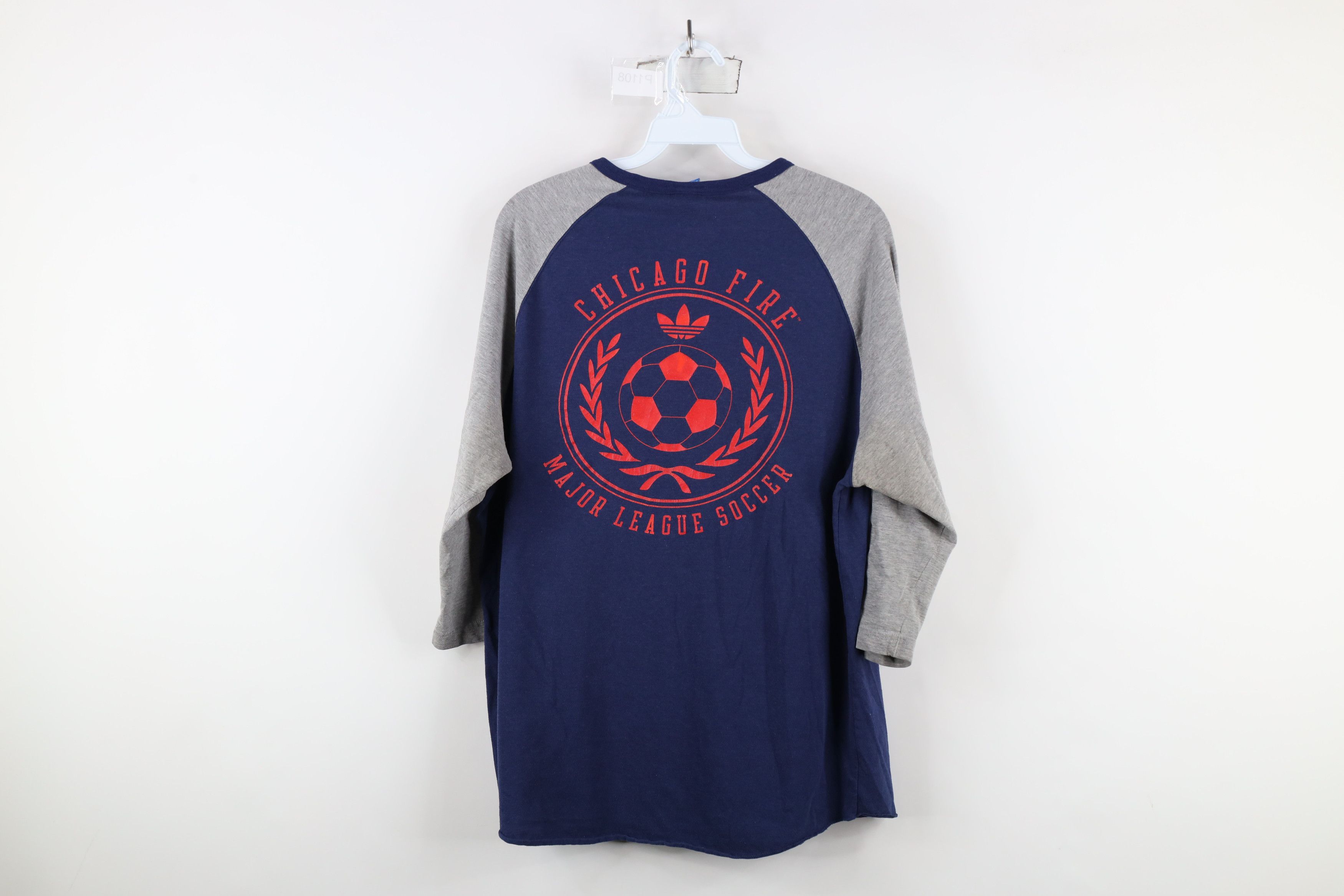 Adidas × Vintage Adidas MLS Chicago Fire Soccer Henley Raglan T-Shirt Blue Size US L / EU 52-54 / 3 - 11 Thumbnail