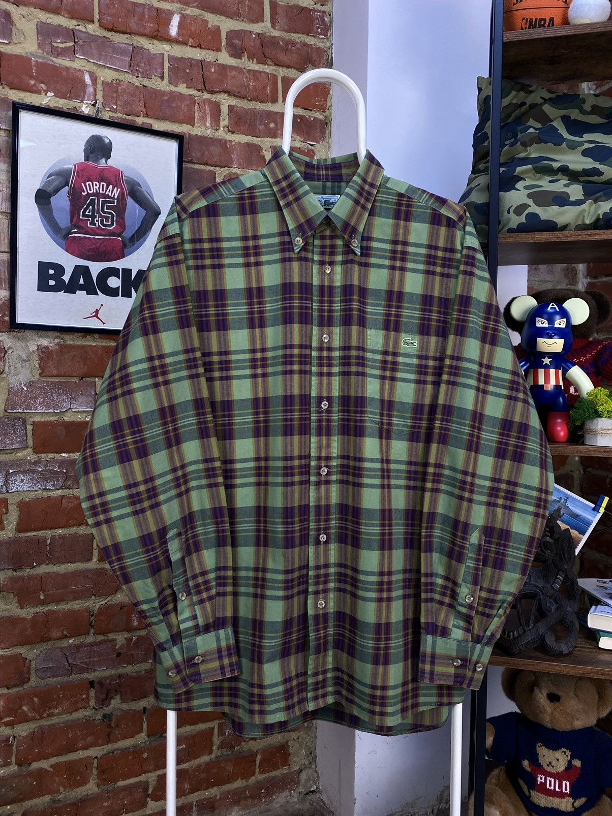 Lacoste × Vintage Vintage Men's Lacoste Chemise Plaid Green Long Sleeve Shirt Size US XL / EU 56 / 4 - 1 Thumbnail