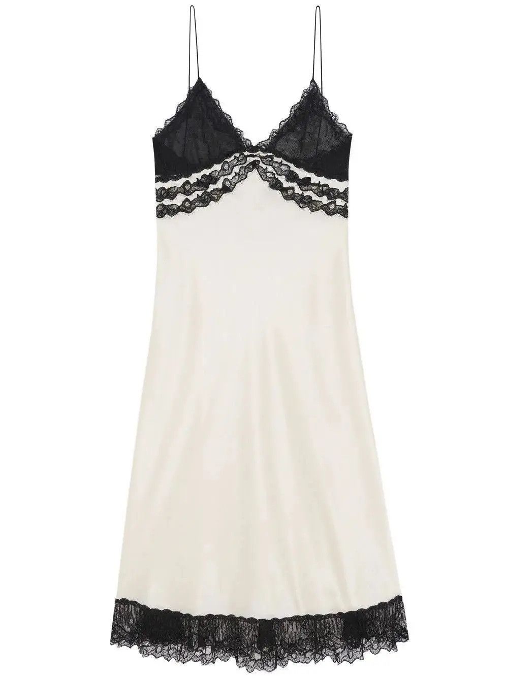 Saint Laurent Paris o1b1hav111124 Midi Lingerie Dress in Lace in White & Black Size M / US 6-8 / IT 42-44 - 1 Thumbnail