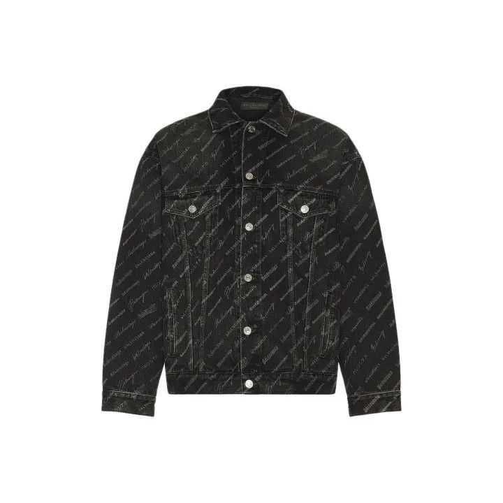 Balenciaga Balenciaga Black Logo Print Denim Jacket 0079-2507 Size US S / EU 44-46 / 1 - 1 Thumbnail