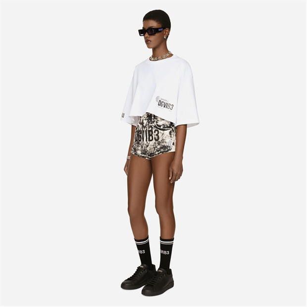 Dolce & Gabbana o1g2r1mq1024 Cropped Cotton Jersey T-Shirt in White Size M / US 6-8 / IT 42-44 - 6 Thumbnail