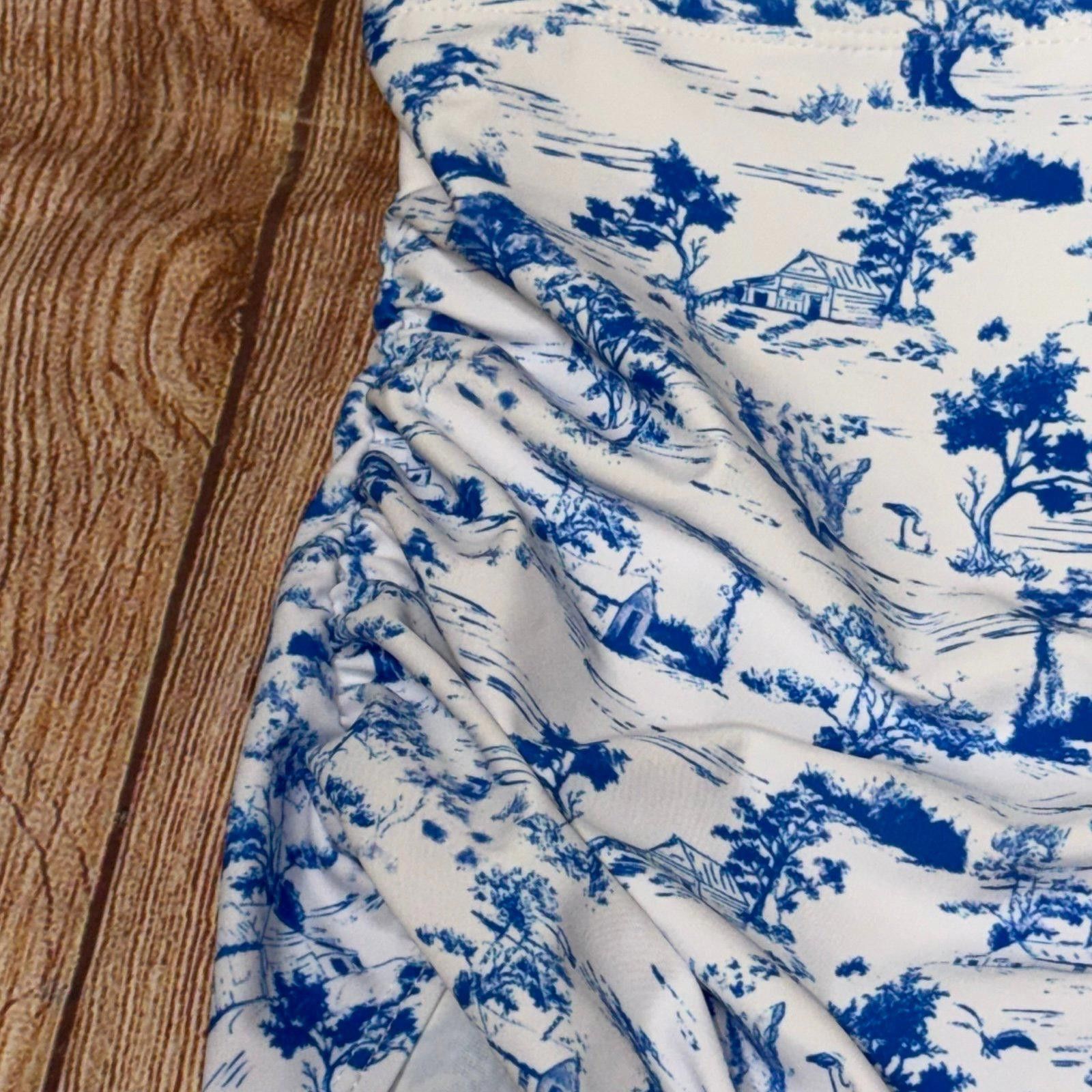 Other Blue and White Toile Print One-Piece Swimsuit, Women's Large Size ONE SIZE - 5 Thumbnail