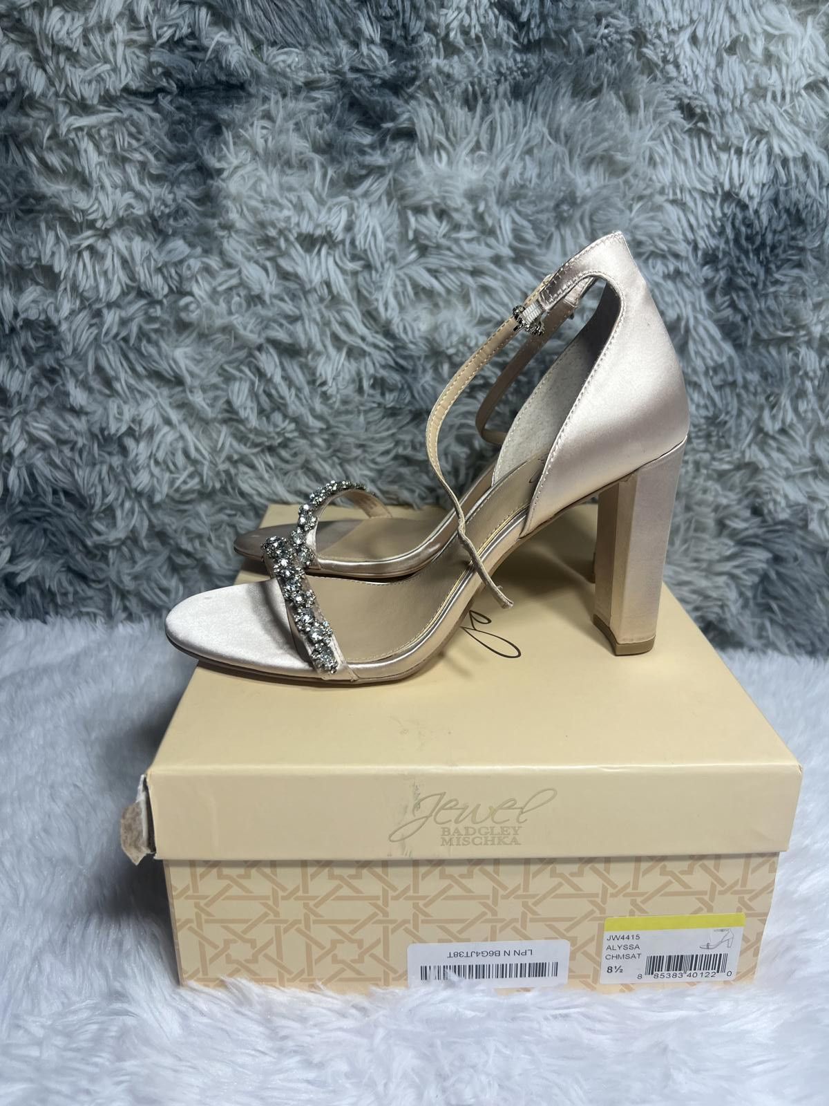 Other Jewel Badgley Mischka Satin Ankle Strap Heels with Rhineston Size US 8.5 / IT 38.5 - 2 Thumbnail
