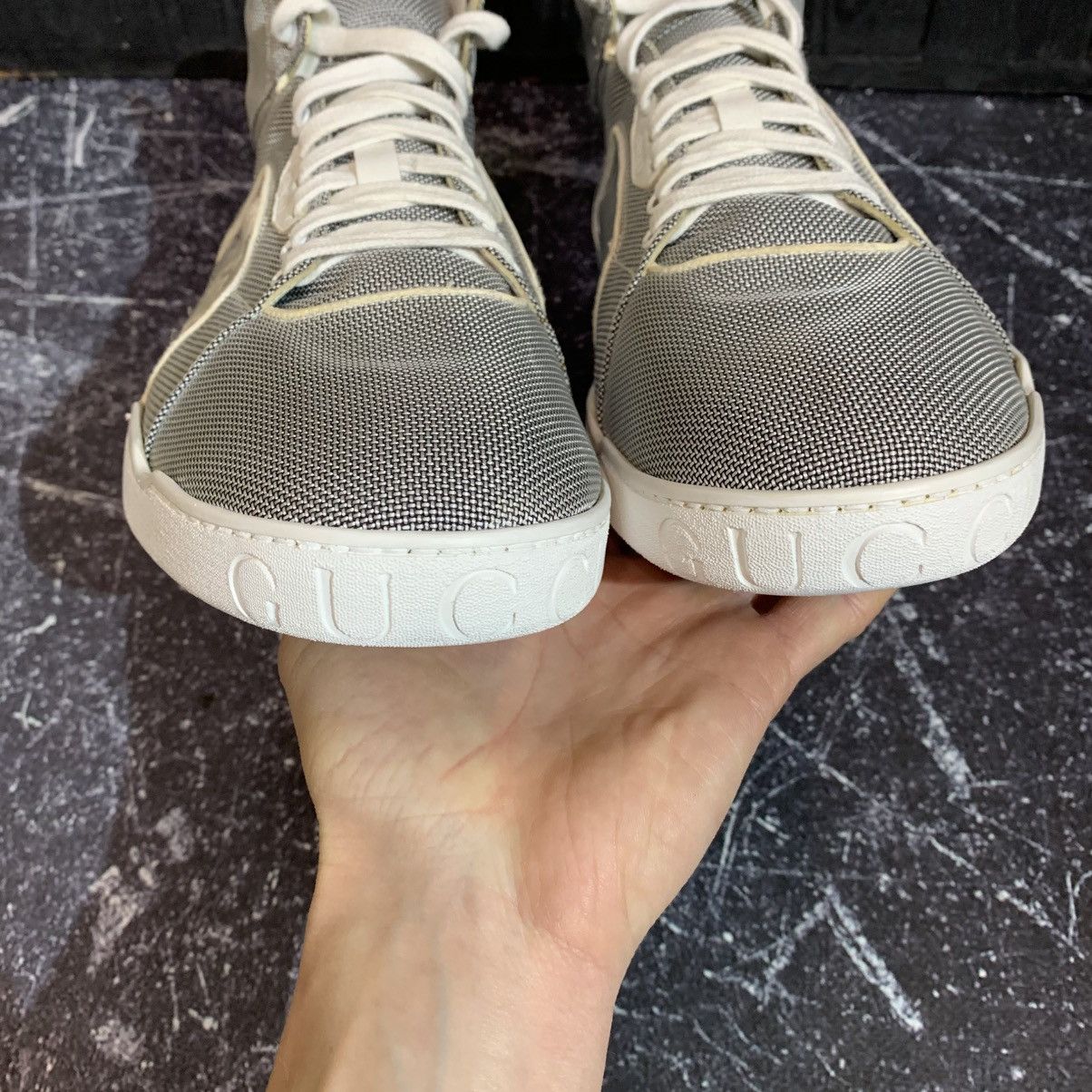 Gucci Gucci GG Baling Fabric High Top Grey Sneakers Size 13.5 47.5 Size US 13 / EU 46 - 11 Thumbnail