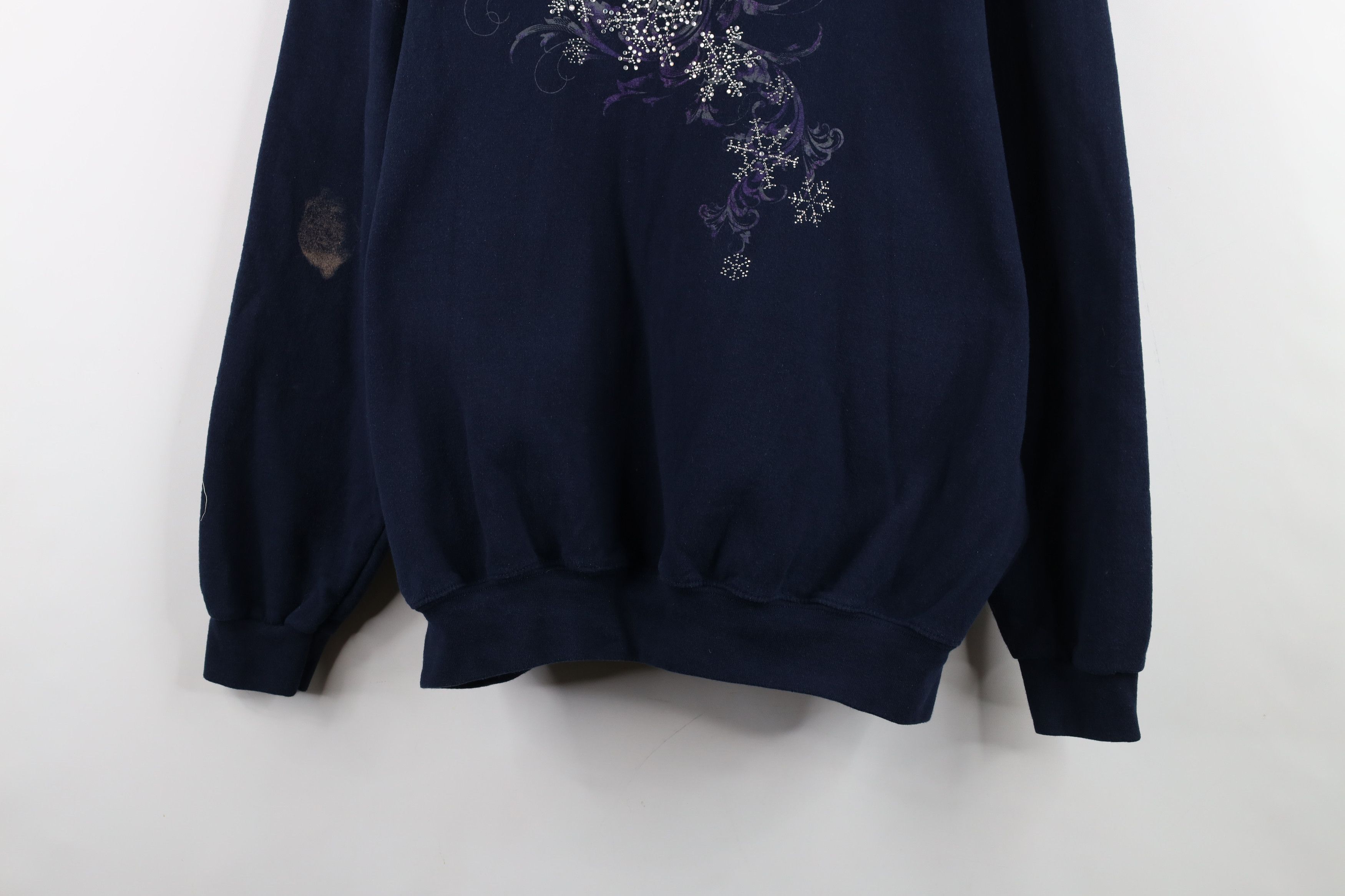 Vintage Vintage 90s Sequin Snowflake Tribal Collared Sweatshirt Blue Size XXL / US 16-18 / IT 52-54 - 3 Thumbnail